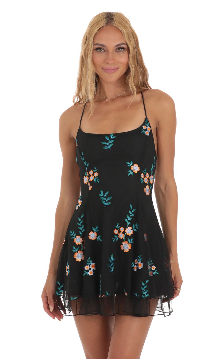 Picture Mesh Floral Dress in Black. Source: https://media-img.lucyinthesky.com/data/Jun23/850xAUTO/3ef20998-bee0-48b2-931d-a54bcbfec7e9.jpg