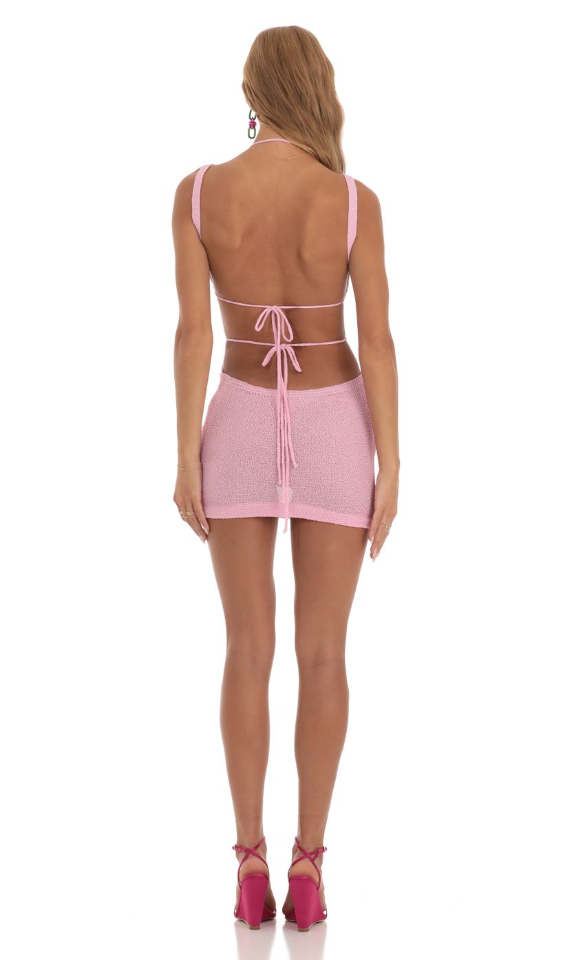 Picture Crochet Cutout Dress in Pink. Source: https://media-img.lucyinthesky.com/data/Jun23/850xAUTO/4def3839-89a8-409a-be97-d365a761a7bd.jpg