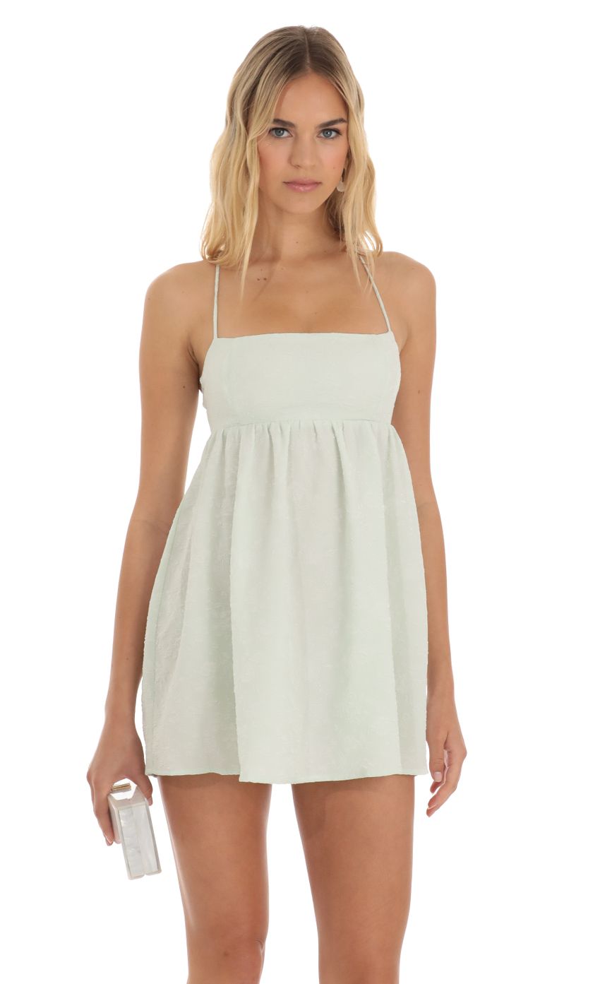 Picture Jacquard Baby Doll Dress in Mint Green. Source: https://media-img.lucyinthesky.com/data/Jun23/850xAUTO/5a7bac86-f3c4-4282-987a-bff4abe35f0c.jpg