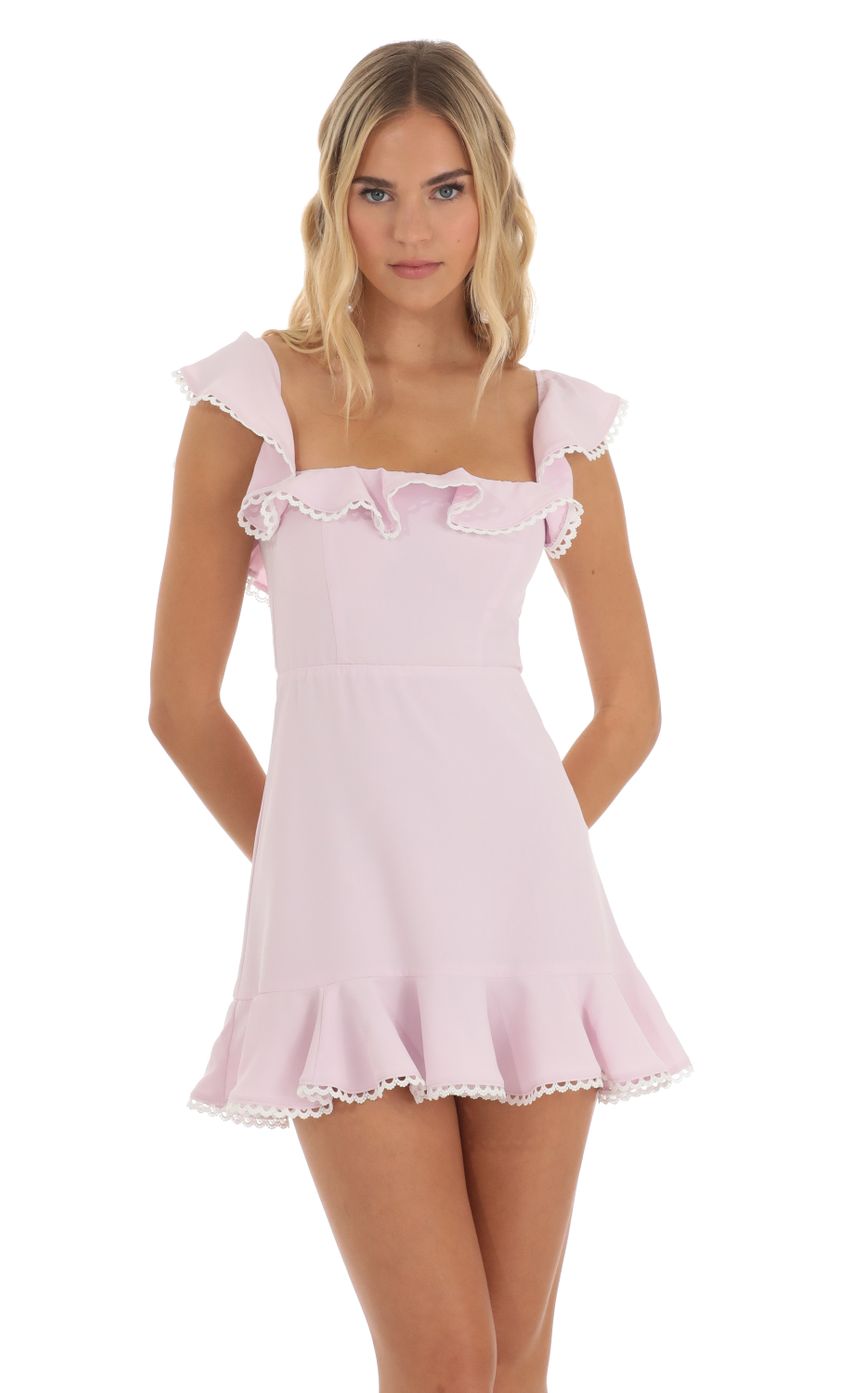 Picture Ruffle Mini Dress in Pink. Source: https://media-img.lucyinthesky.com/data/Jun23/850xAUTO/7c6fb622-983b-46ee-8c13-b2e33a32111a.jpg