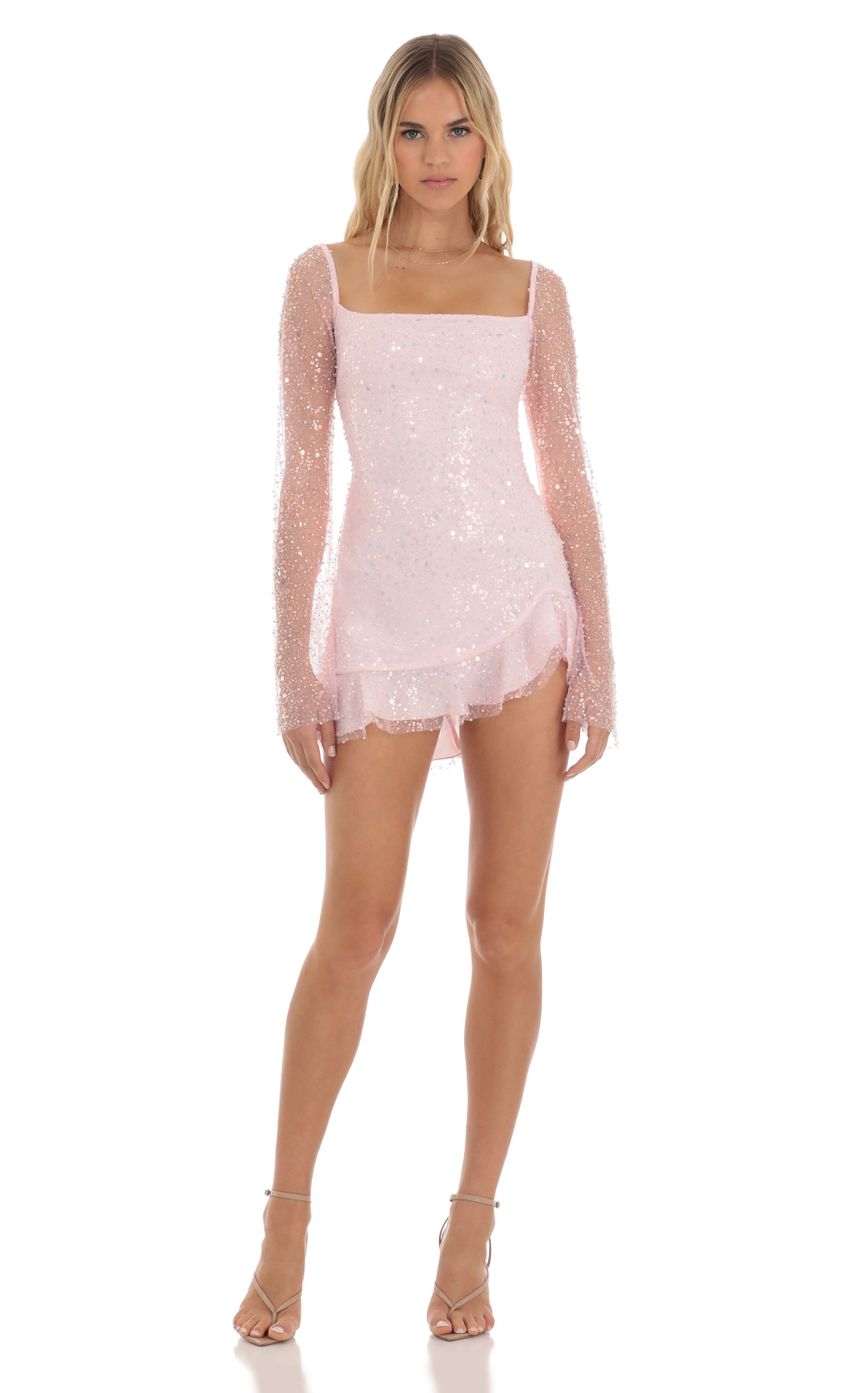 Picture Sequin Long Sleeve Dress in Pink. Source: https://media-img.lucyinthesky.com/data/Jun23/850xAUTO/814e0654-e3ab-48a9-92cf-4dba18f5b202.jpg