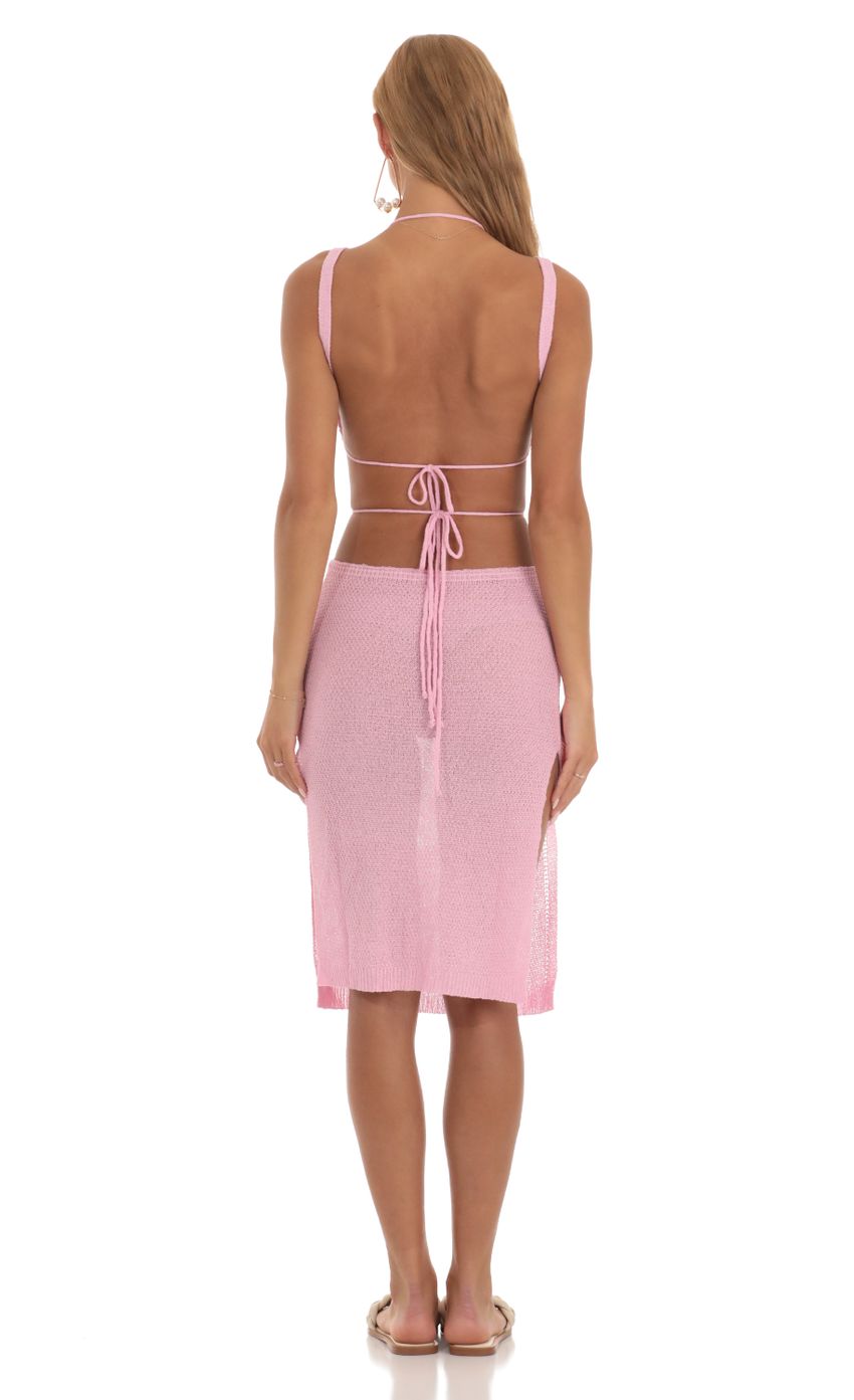 Picture Ixora Crochet Cutout Midi Dress in Pink. Source: https://media-img.lucyinthesky.com/data/Jun23/850xAUTO/8f0ee2fa-1912-4d5b-856d-b907ac5d5162.jpg