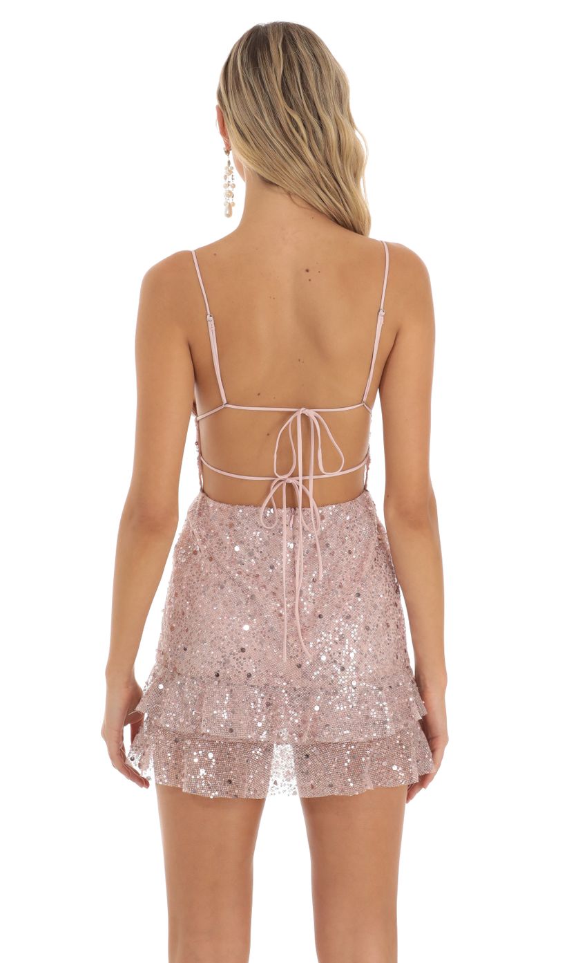 Picture Shimmer Sequin Mini Dress in Pink. Source: https://media-img.lucyinthesky.com/data/Jun23/850xAUTO/9b004351-4872-45a8-8f10-594ab5a39ca7.jpg
