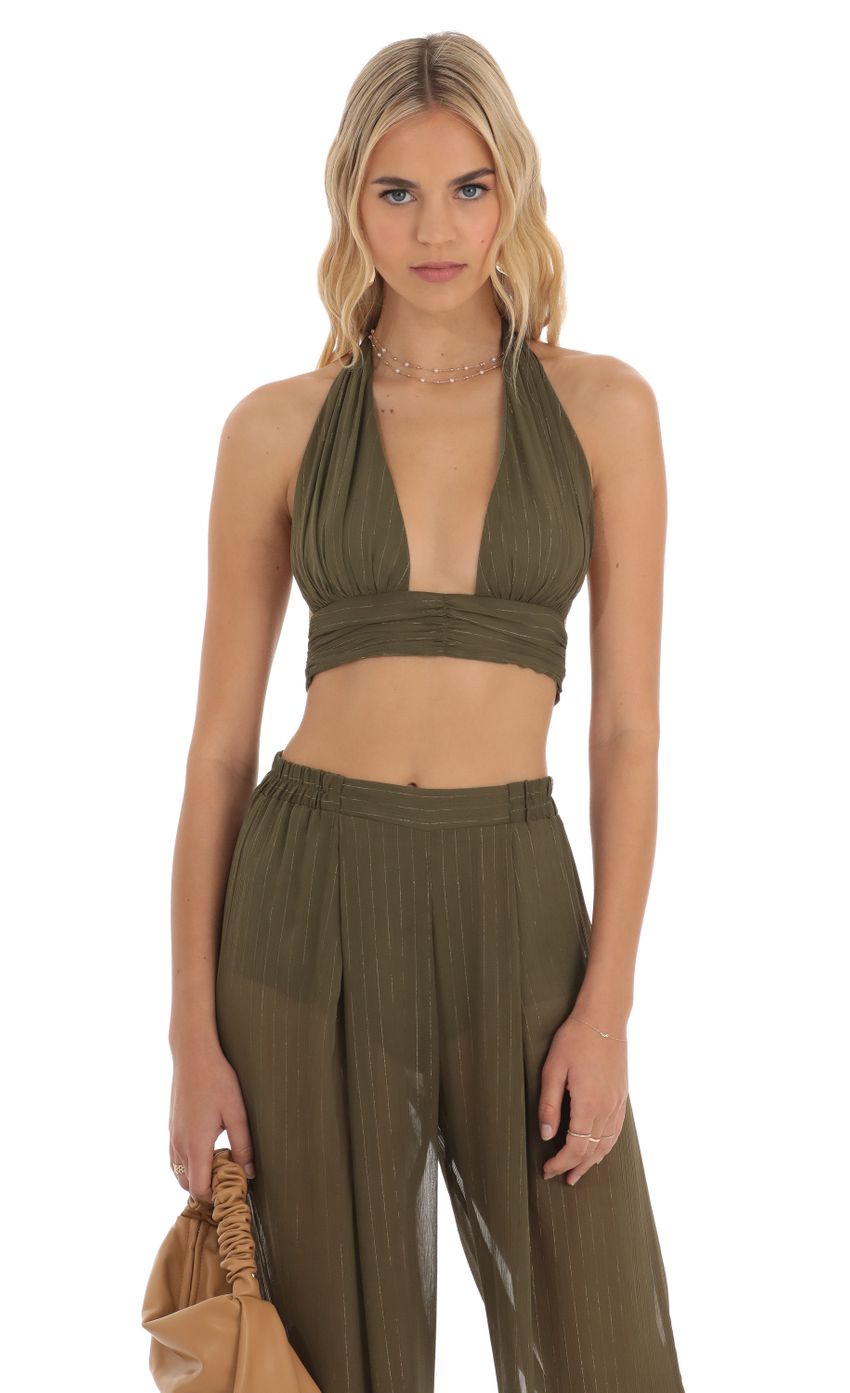 Picture Gold Striped Three Piece Set in Olive Green. Source: https://media-img.lucyinthesky.com/data/Jun23/850xAUTO/a5f256e4-f41f-4db7-a367-0f7f00c3102a.jpg