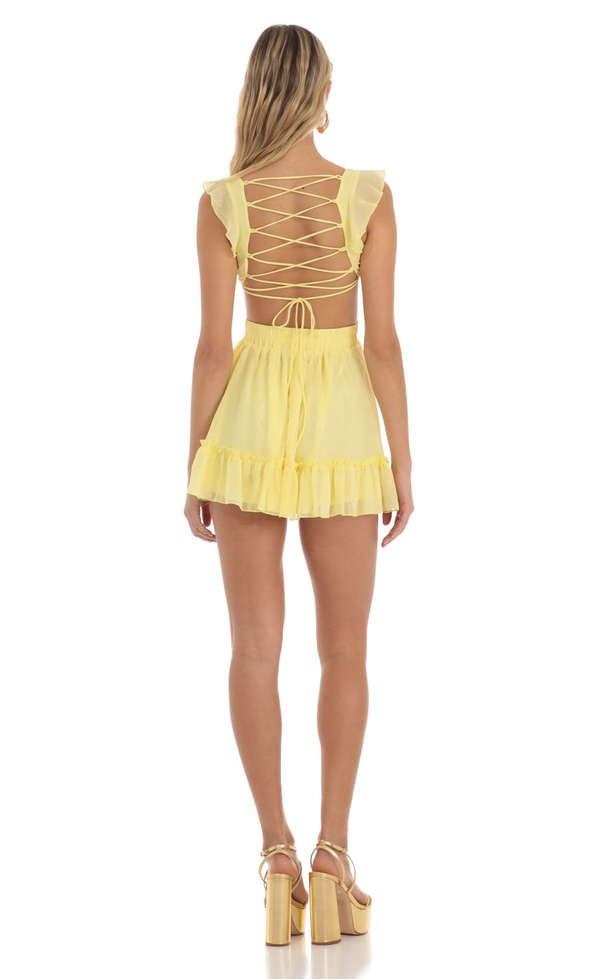 Picture Shimmer Ruffle Dress in Yellow. Source: https://media-img.lucyinthesky.com/data/Jun23/850xAUTO/a827c463-e788-45d9-9c08-70cd50505387.jpg