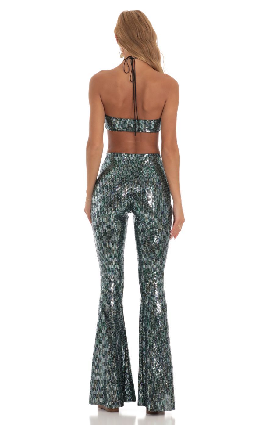 Picture Holographic Green Sequin Two Piece Set in Black. Source: https://media-img.lucyinthesky.com/data/Jun23/850xAUTO/b34b890f-c00e-4155-8c21-d09165aa0758.jpg