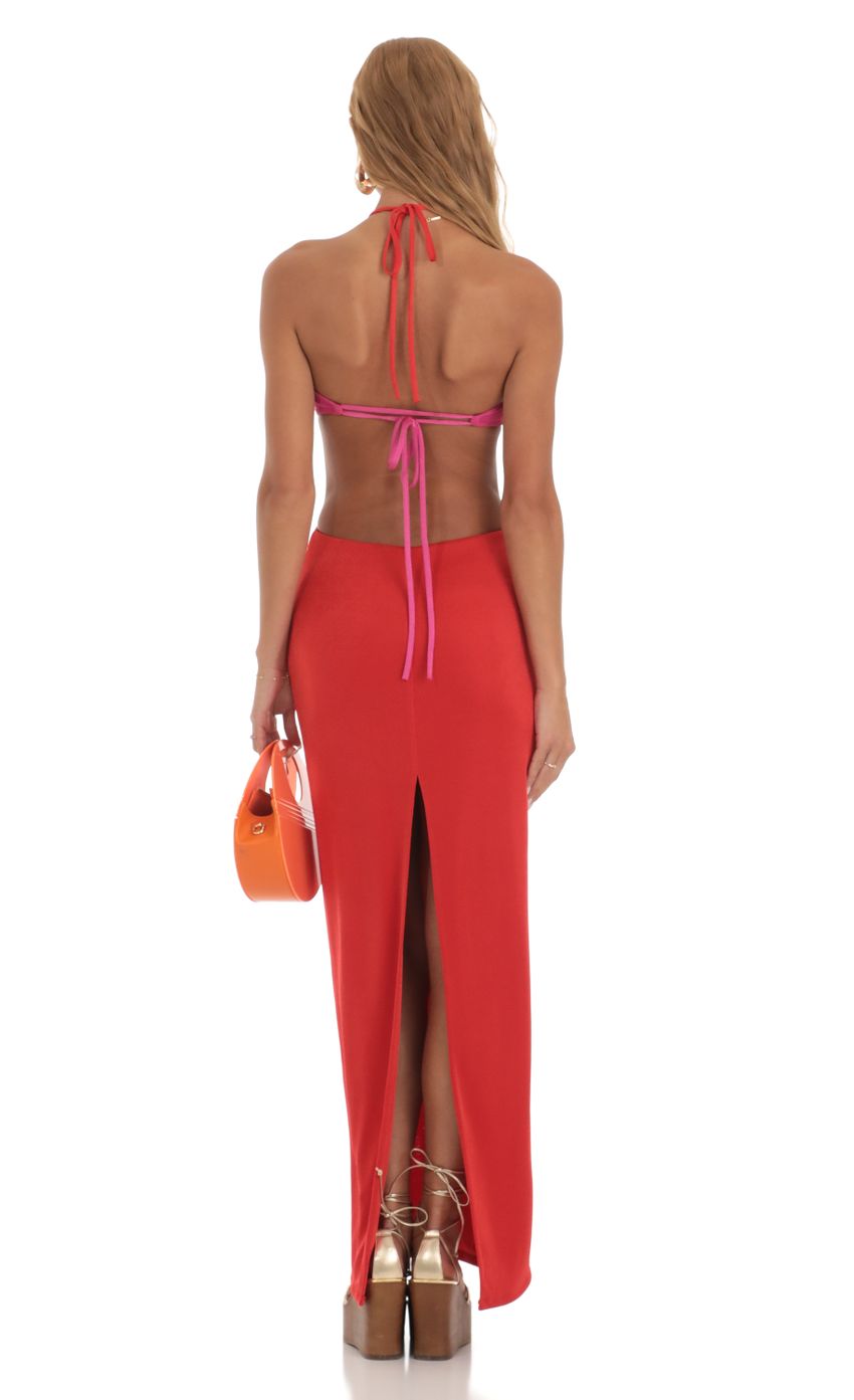 Picture Two Toned Cutout Maxi Dress in Red and Pink. Source: https://media-img.lucyinthesky.com/data/Jun23/850xAUTO/d9790a49-b079-4d6f-a2e5-6c37b392997c.jpg