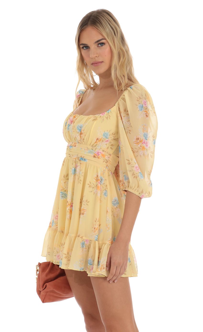 Picture Floral Ruffle Dress in Yellow. Source: https://media-img.lucyinthesky.com/data/Jun23/850xAUTO/ddf6e111-6dfb-4ce6-a740-8d7c3b502672.jpg