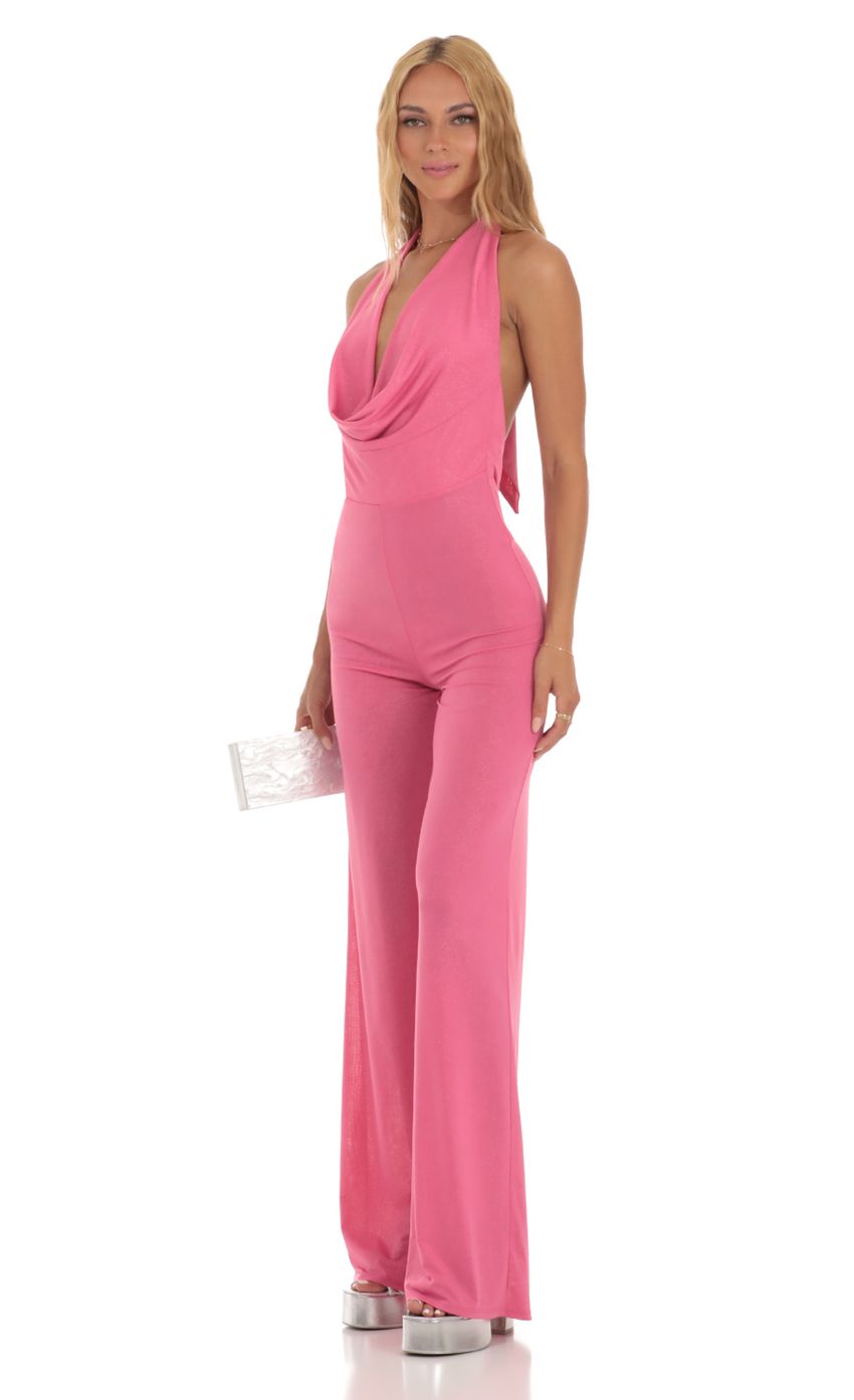 Picture Cath Foiled Open Back Jumpsuit in Pink. Source: https://media-img.lucyinthesky.com/data/Jun23/850xAUTO/fed0f1d8-02dc-4678-ab55-dc0a98e108d3.jpg