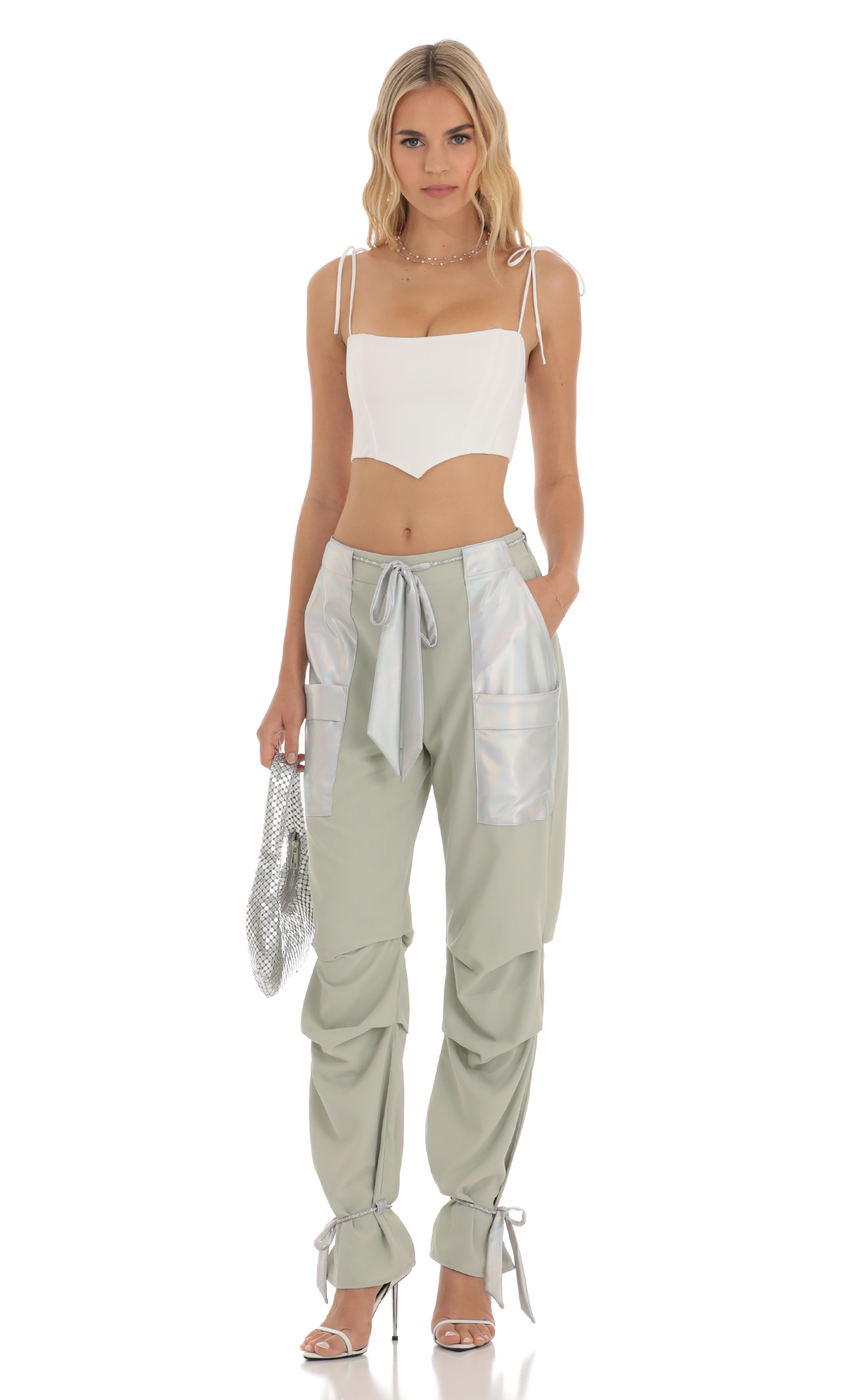 Rhinestone Pants in Sage Green