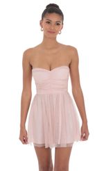Picture Glitter Strapless A-Line Dress in Pink. Source: https://media-img.lucyinthesky.com/data/Jun24/150xAUTO/997a7117-aaf1-4ac8-8180-a8327515d6af.jpg