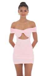 Picture Off Shoulder Cutout Bodycon Dress in Pink. Source: https://media-img.lucyinthesky.com/data/Jun24/150xAUTO/baf370c5-11b7-4aec-a764-28a3ce890b8d.jpg