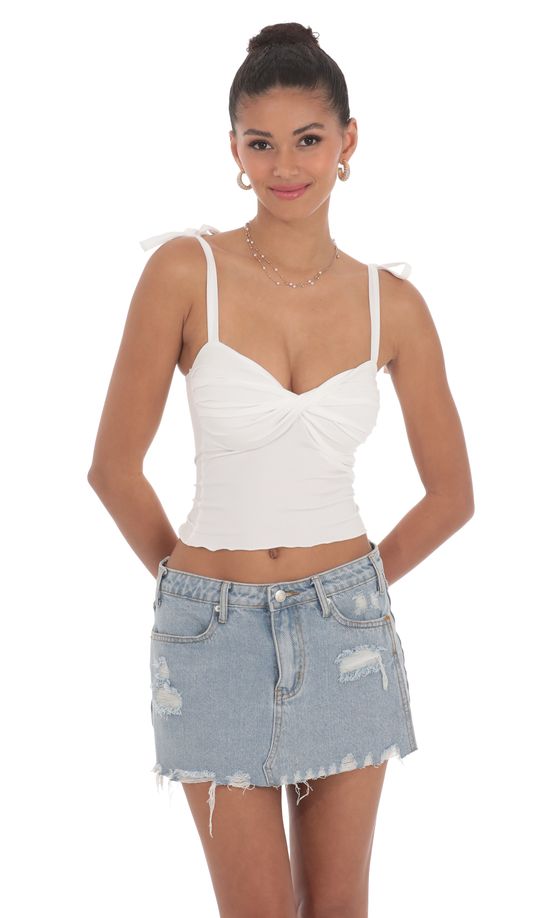 Shoulder Ties Twist Top in White
