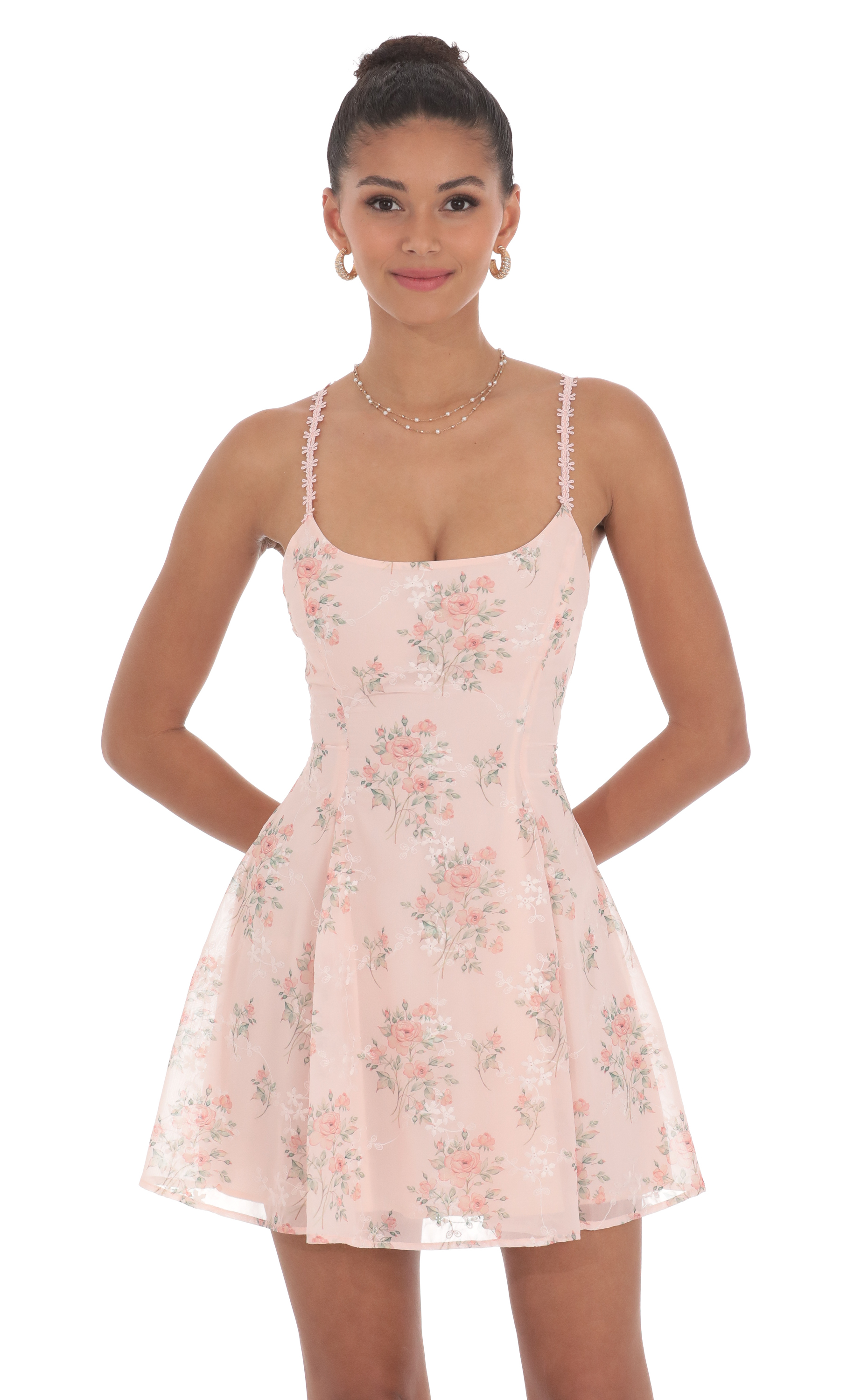 Floral Crossback Fit and Flare Dress in Pink