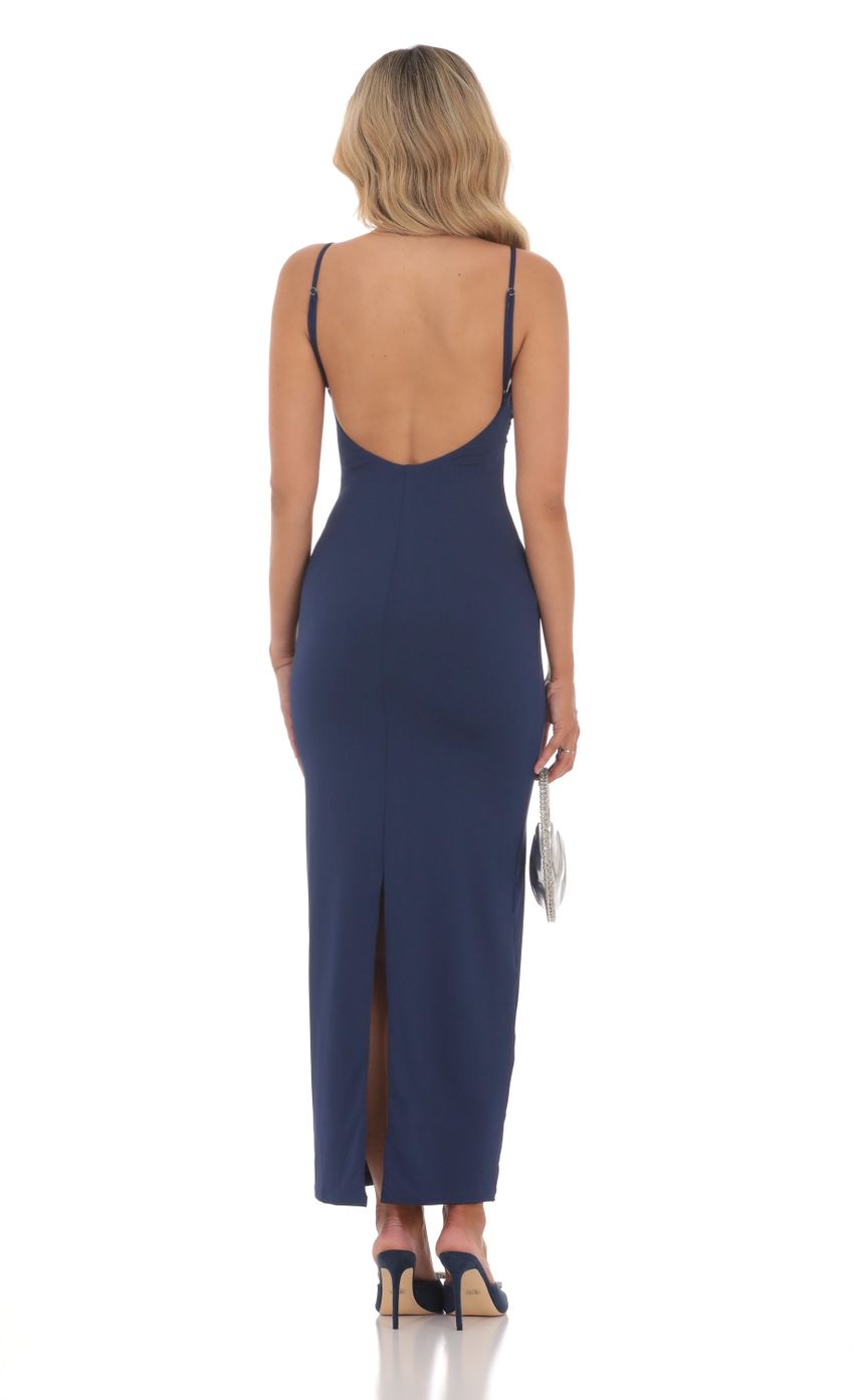 Picture Open Back Bodycon Maxi Dress in Navy. Source: https://media-img.lucyinthesky.com/data/Jun24/850xAUTO/0c180a2b-d88a-428c-83d9-da4b845d4a2b.jpg