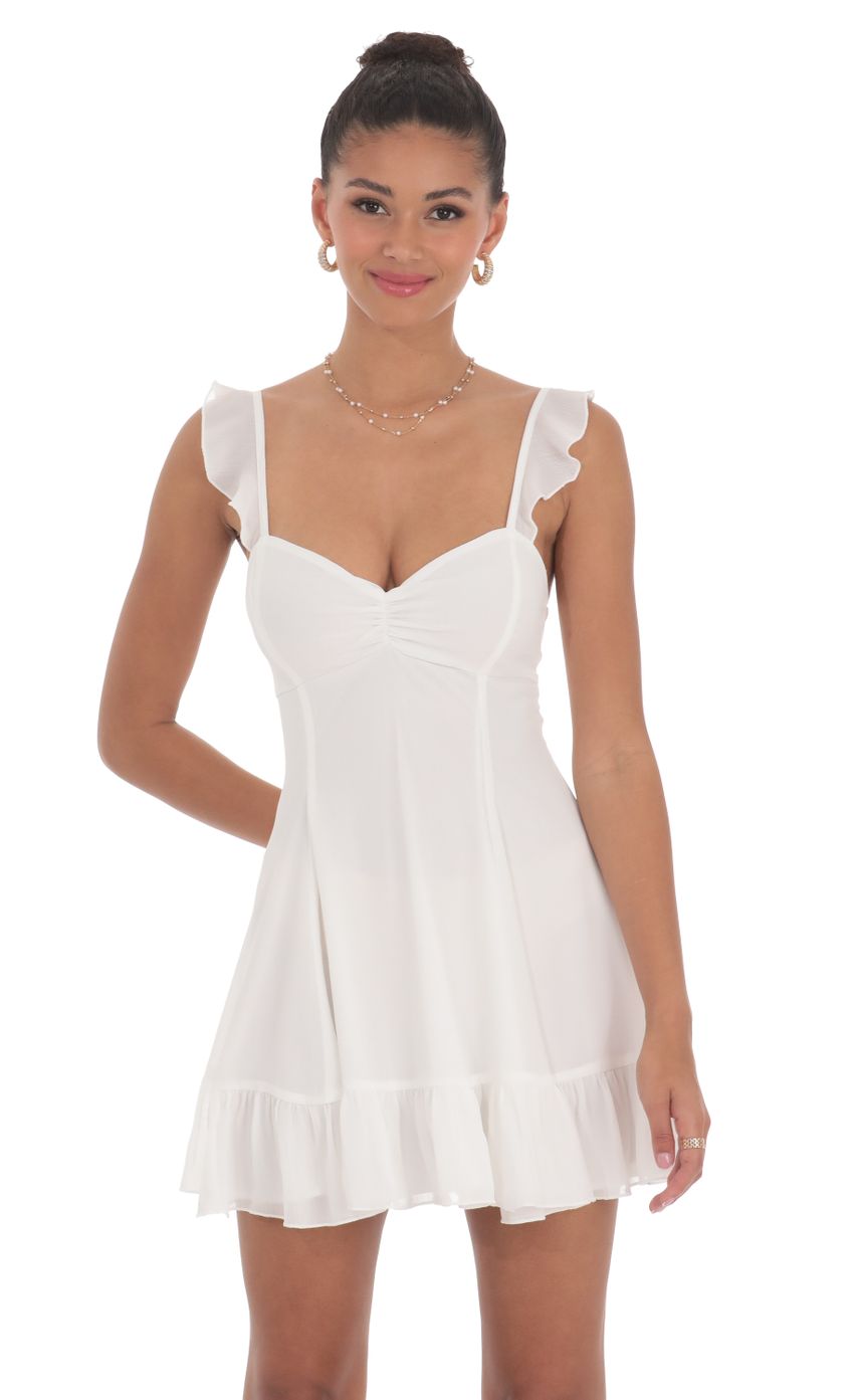 Picture Chiffon Ruffle Strap Dress in White. Source: https://media-img.lucyinthesky.com/data/Jun24/850xAUTO/4b89d6f8-ff13-4a52-b5af-cf0d7249c737.jpg