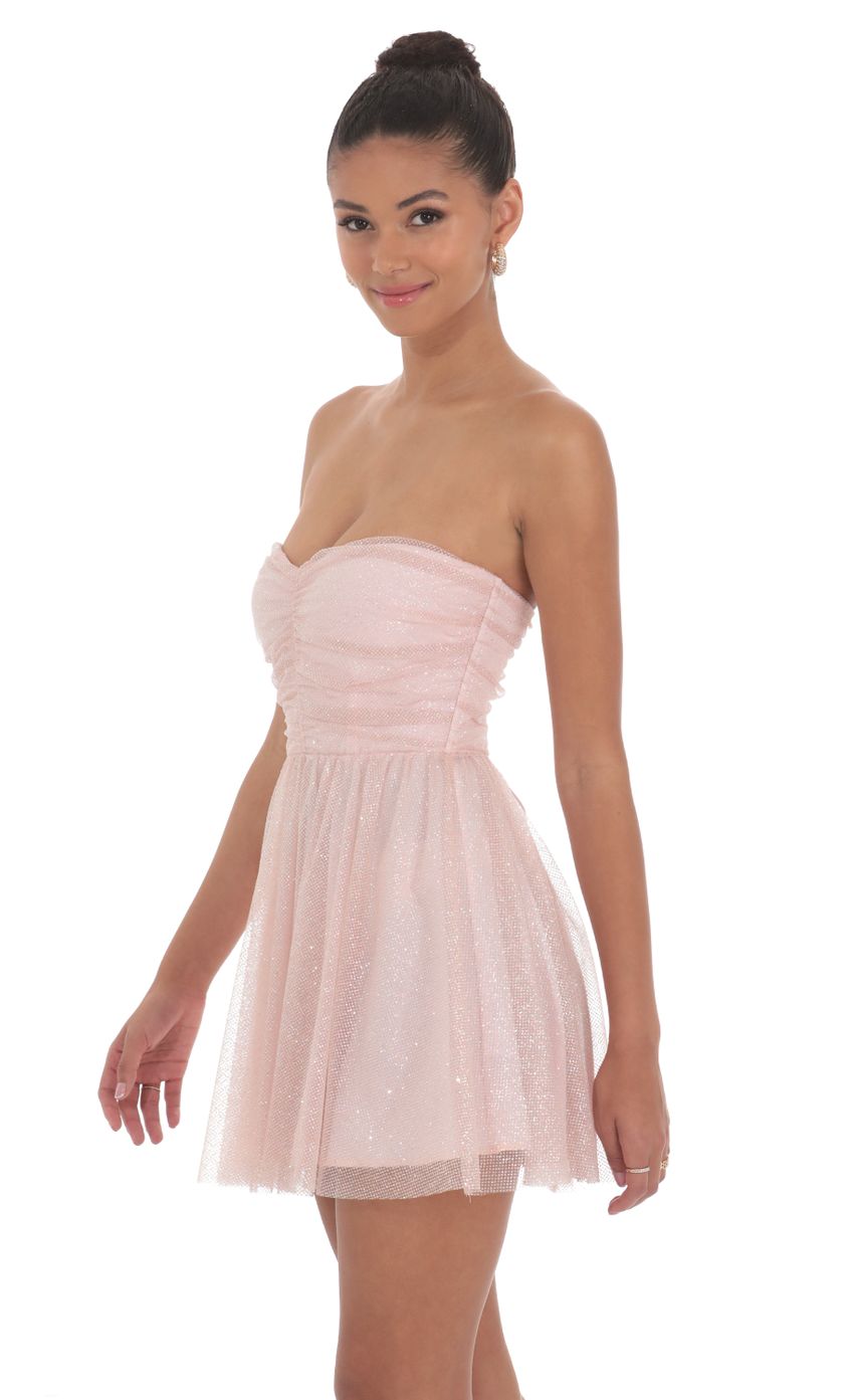 Picture Glitter Strapless A-Line Dress in Pink. Source: https://media-img.lucyinthesky.com/data/Jun24/850xAUTO/500240d5-9191-45f5-8fb0-6c526a9a5cdf.jpg