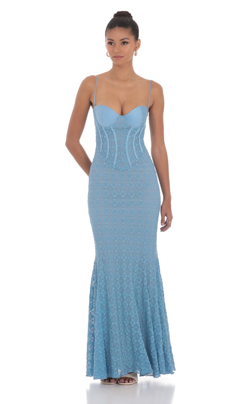 Halter Corset Leaf Lace Tulle Mermaid Maxi Dress With Beading Slit main image 1