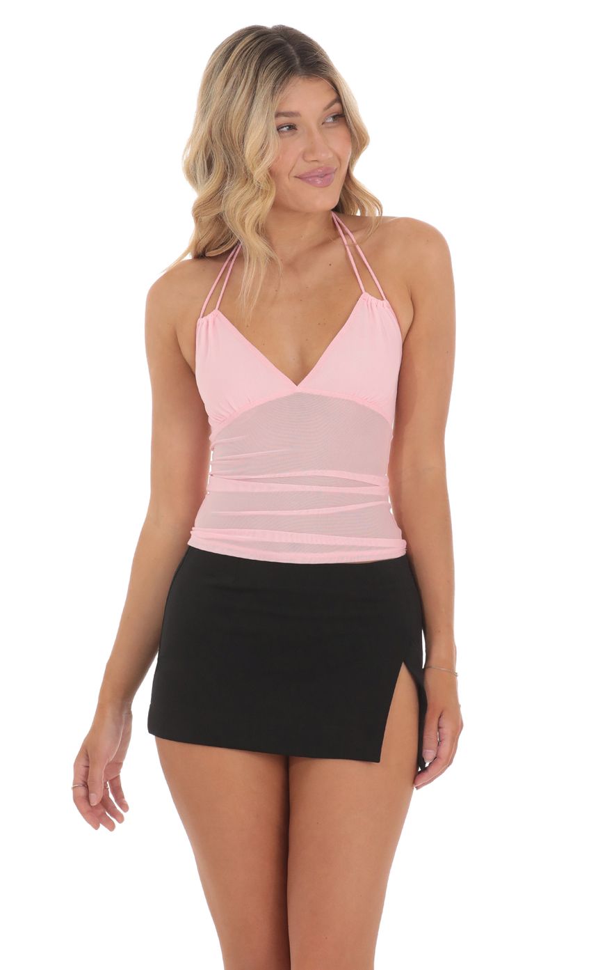 Picture Mesh Halter Top in Pink. Source: https://media-img.lucyinthesky.com/data/Jun24/850xAUTO/5e50362b-da1a-403a-b7ae-beb05bf88f56.jpg