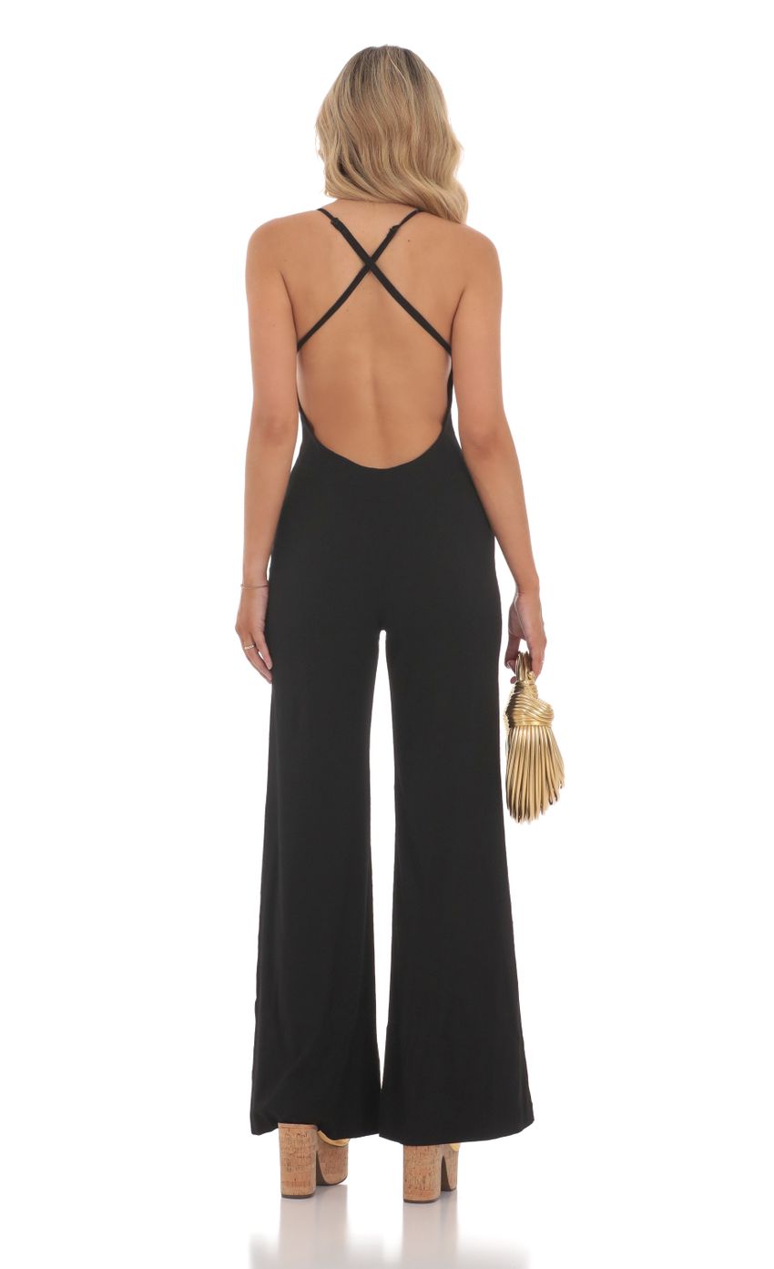 Product image for Open Back Linen Jumpsuit in Black