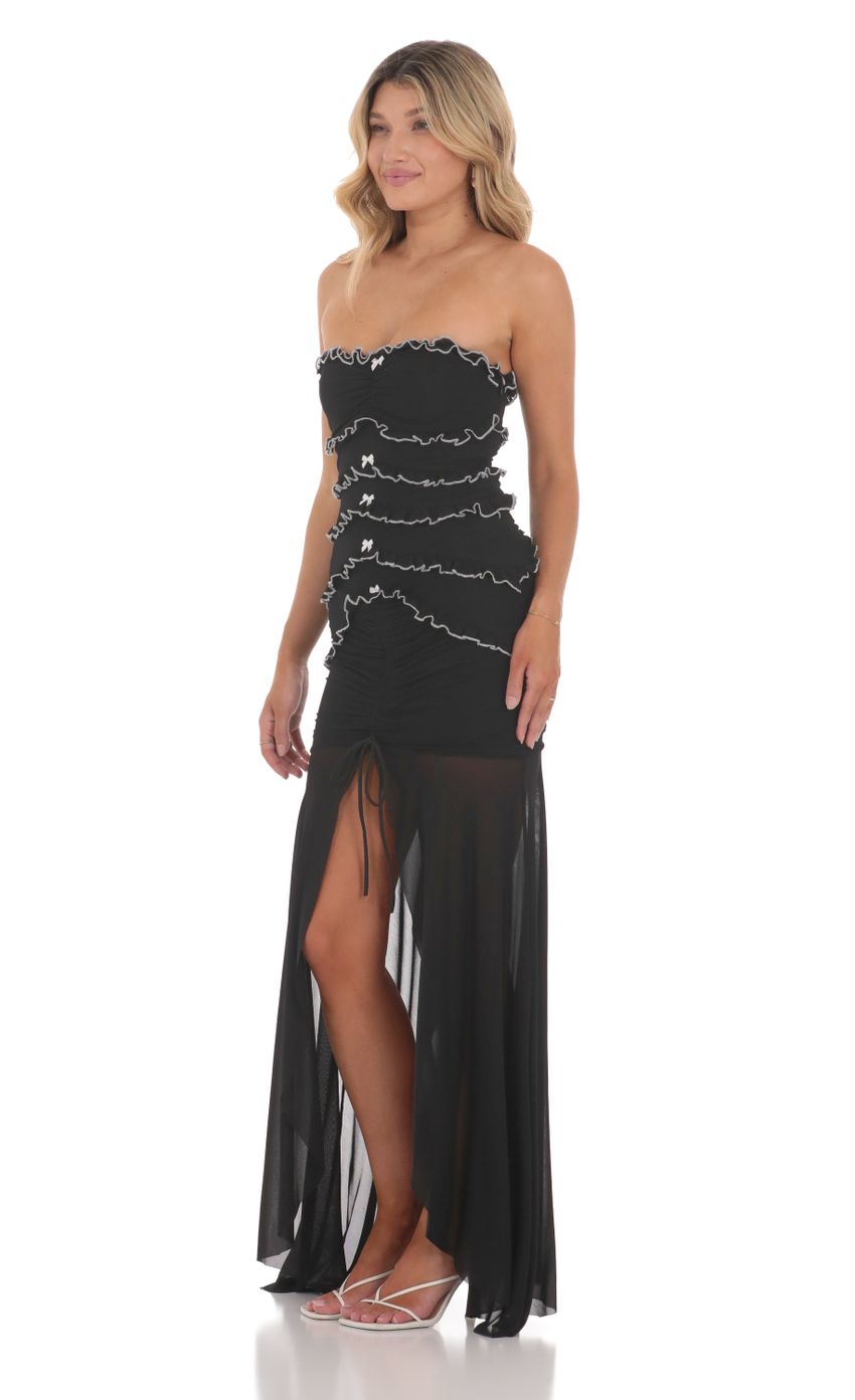 Picture Mesh Strapless Ruffle Bodycon Maxi Dress in Black. Source: https://media-img.lucyinthesky.com/data/Jun24/850xAUTO/65ecf85c-d595-4136-bb07-a881c40729b1.jpg