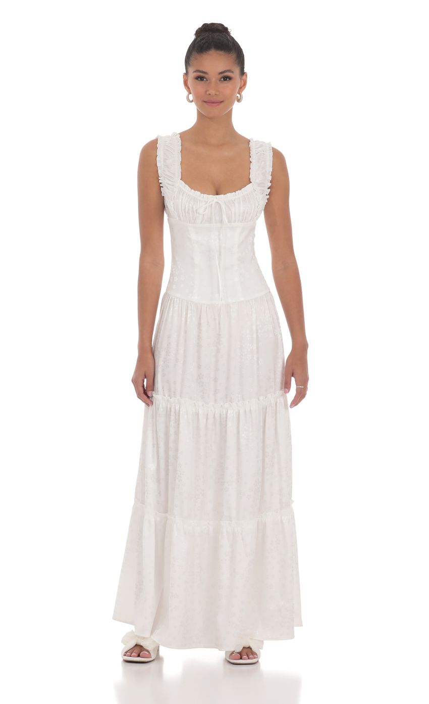 Product image for Floral Satin Ruffle Maxi Dress in White