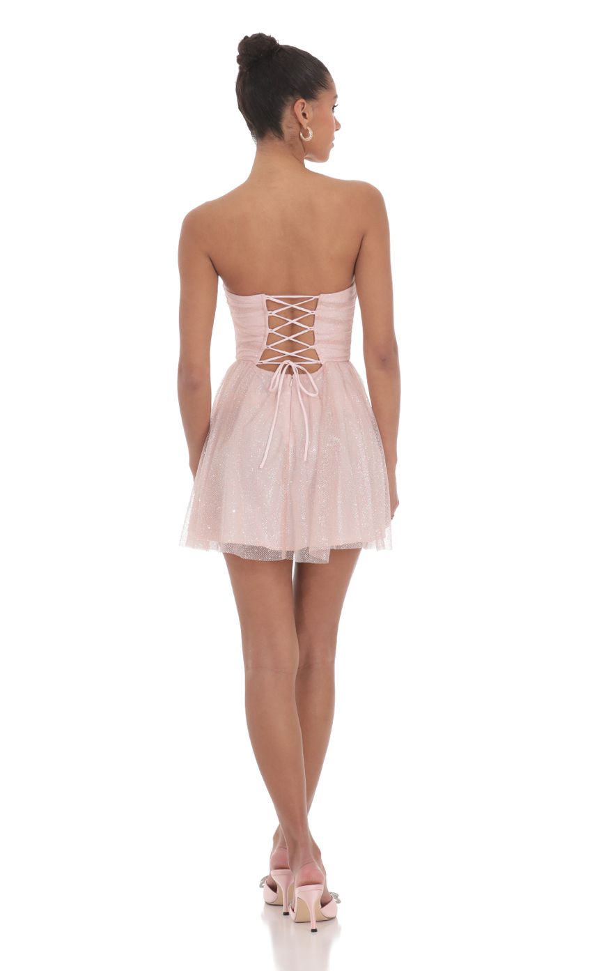 Picture Glitter Strapless A-Line Dress in Pink. Source: https://media-img.lucyinthesky.com/data/Jun24/850xAUTO/76f73523-1a15-430c-abab-7908abd6c822.jpg