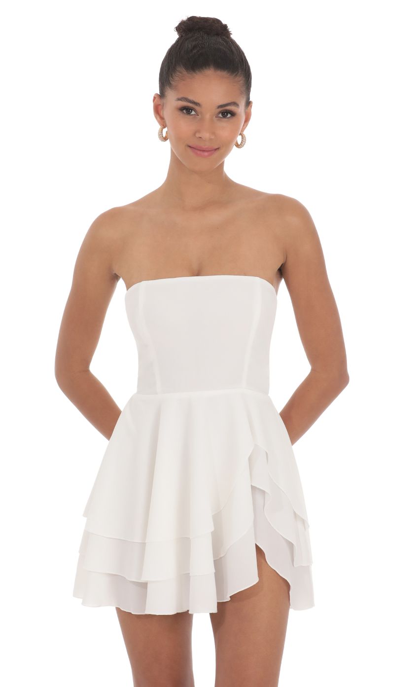 Picture Strapless Asymmetrical Dress in White. Source: https://media-img.lucyinthesky.com/data/Jun24/850xAUTO/81b1fbe4-fb58-4e53-9ded-0f81319319b5.jpg