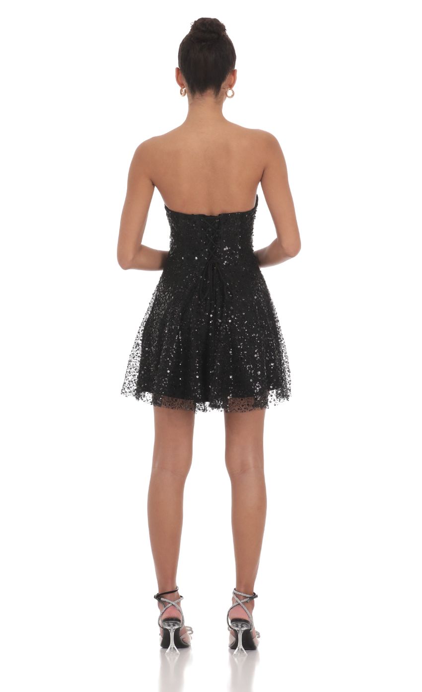 Picture Sequin Strapless A-line Dress in Black. Source: https://media-img.lucyinthesky.com/data/Jun24/850xAUTO/82ff1745-98ab-4cae-82b0-df12dc70212f.jpg