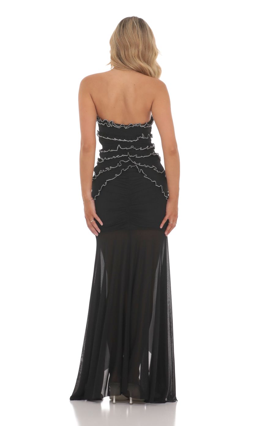 Picture Mesh Strapless Ruffle Bodycon Maxi Dress in Black. Source: https://media-img.lucyinthesky.com/data/Jun24/850xAUTO/9ef30cfb-7b85-4cdb-8c49-9237a3c4f2d8.jpg
