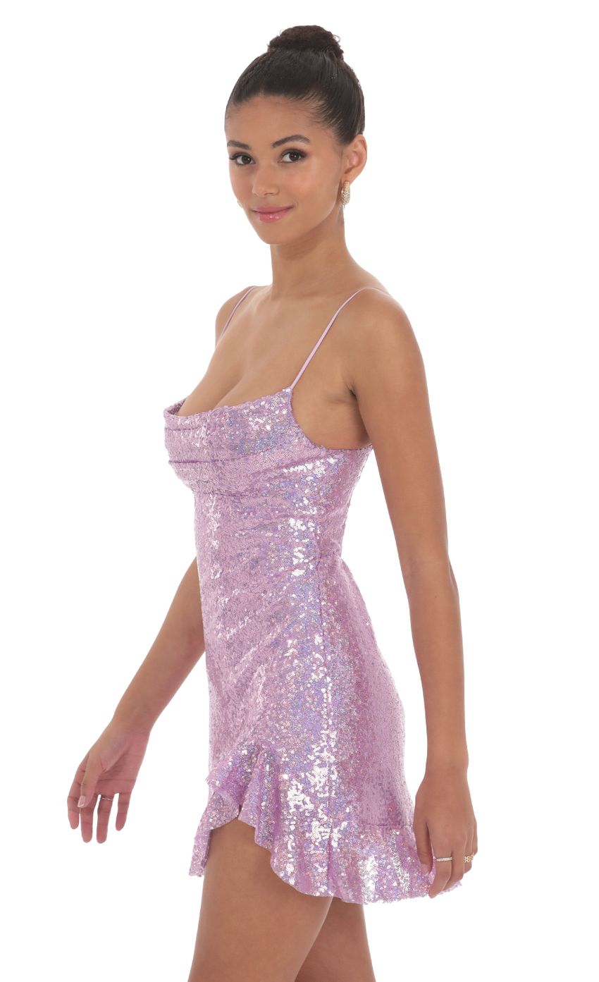 Picture Sequin Ruffled Slit Dress in Lavender. Source: https://media-img.lucyinthesky.com/data/Jun24/850xAUTO/a2feb63e-5e74-4389-874b-03fa7c1df4a8.jpg