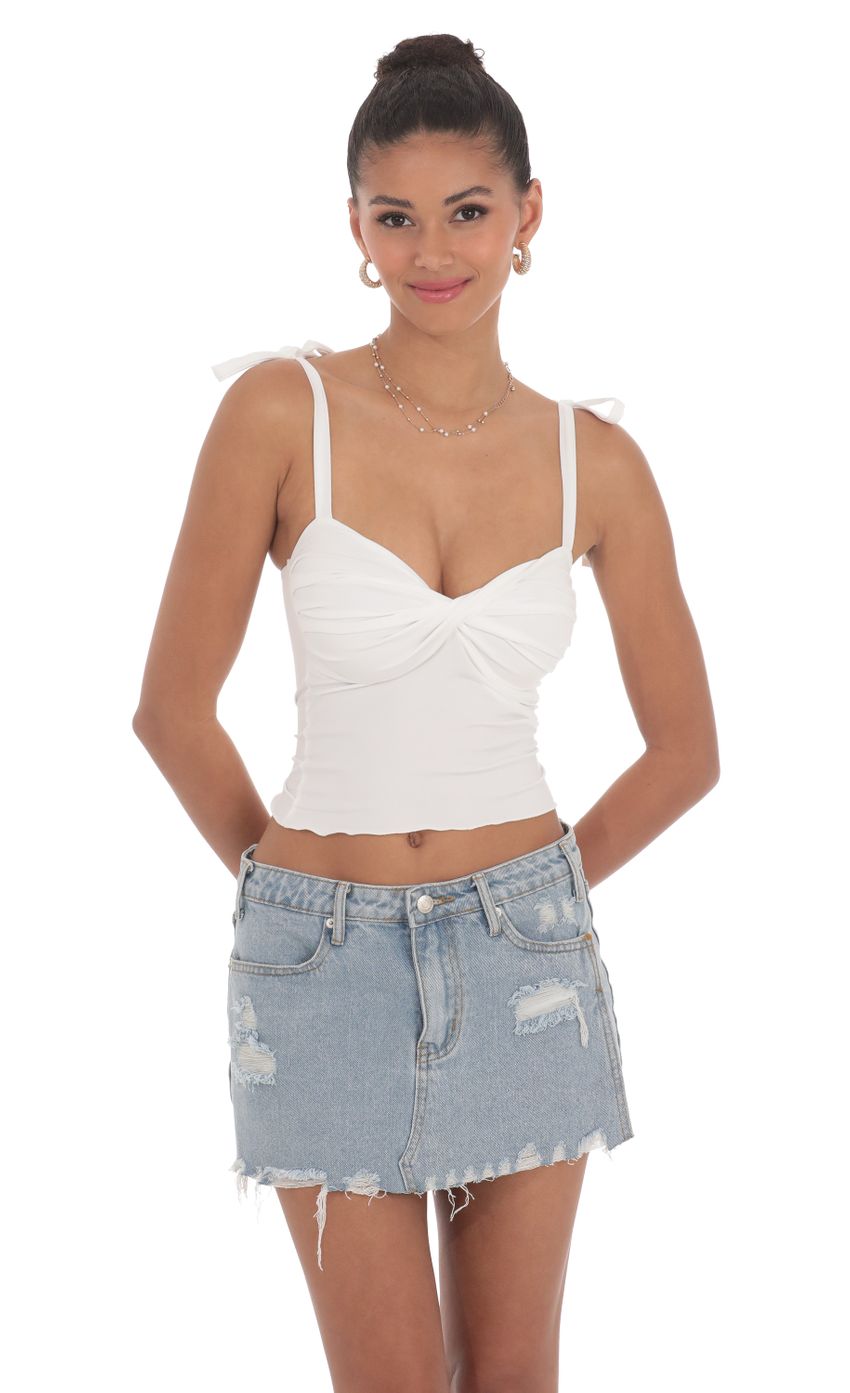 Picture Shoulder Ties Twist Top in White. Source: https://media-img.lucyinthesky.com/data/Jun24/850xAUTO/bbb975e7-bd72-478d-b661-ad2d4248400b.jpg