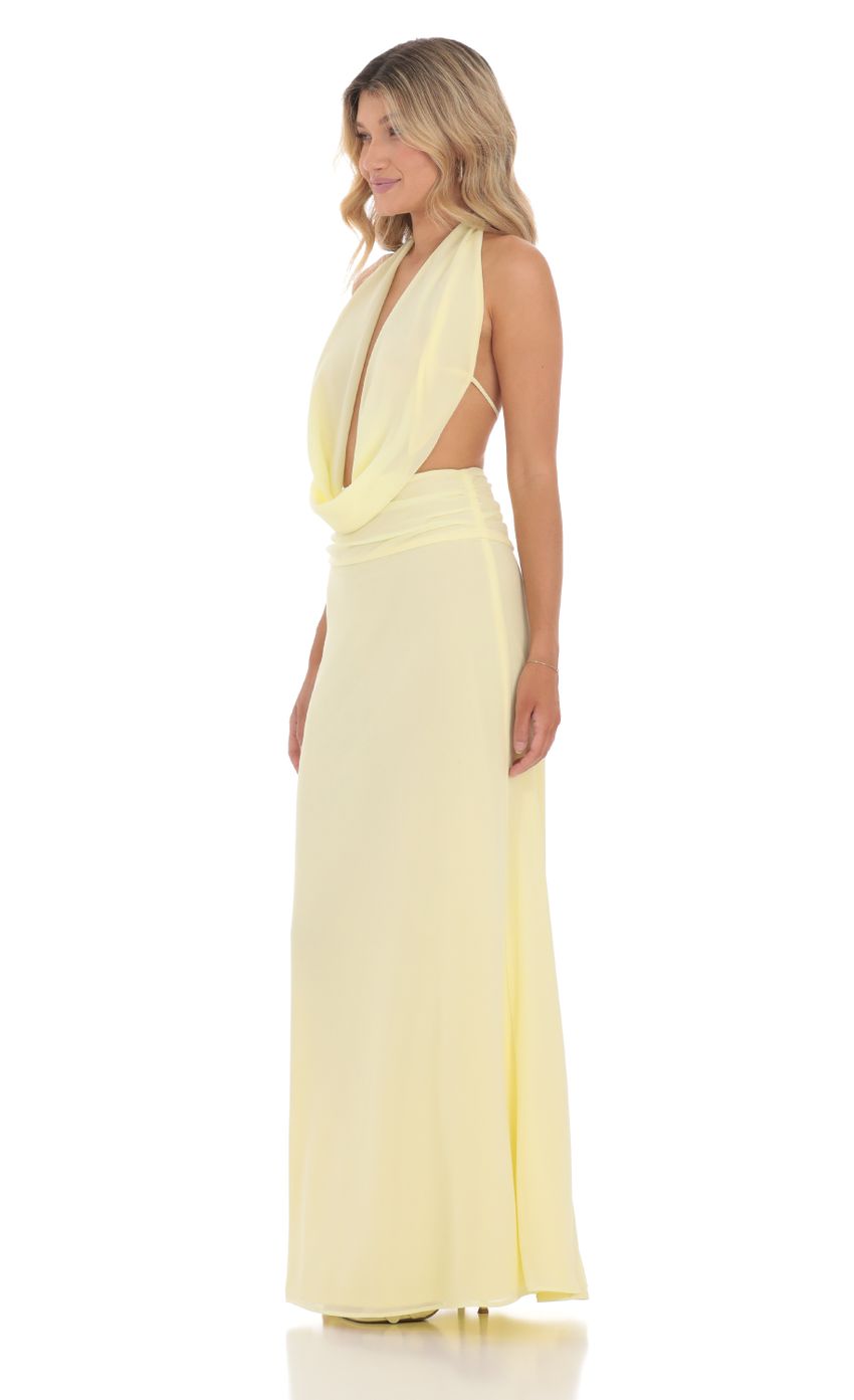 Picture Draped Halter Maxi Dress in Yellow. Source: https://media-img.lucyinthesky.com/data/Jun24/850xAUTO/e3700a9a-ed9d-4e79-9d39-ca95a3502295.jpg