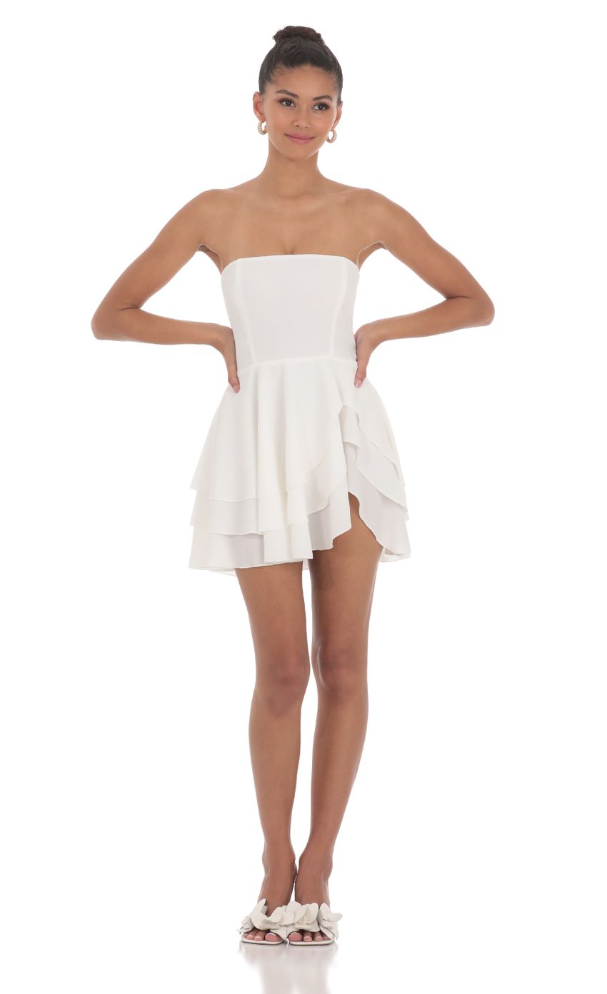Picture Strapless Asymmetrical Dress in White. Source: https://media-img.lucyinthesky.com/data/Jun24/850xAUTO/eb0c350f-8676-4c5a-8069-fe68cd04d0f3.jpg