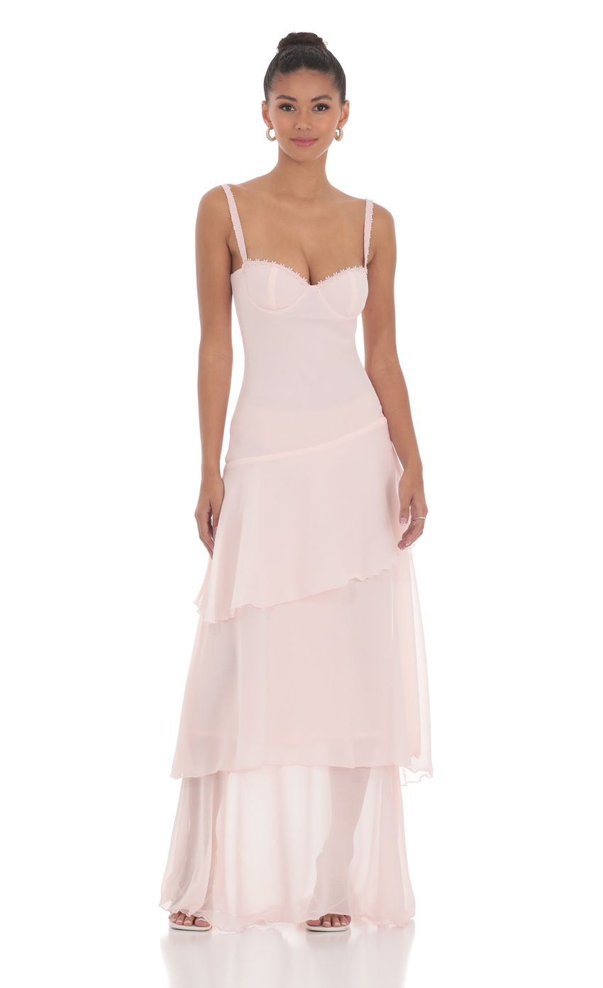 Picture Long Ruffle Maxi Dress in Pink. Source: https://media-img.lucyinthesky.com/data/Jun24/850xAUTO/faf6152a-32f5-47d5-8a2d-a7a9fefb725b.jpg