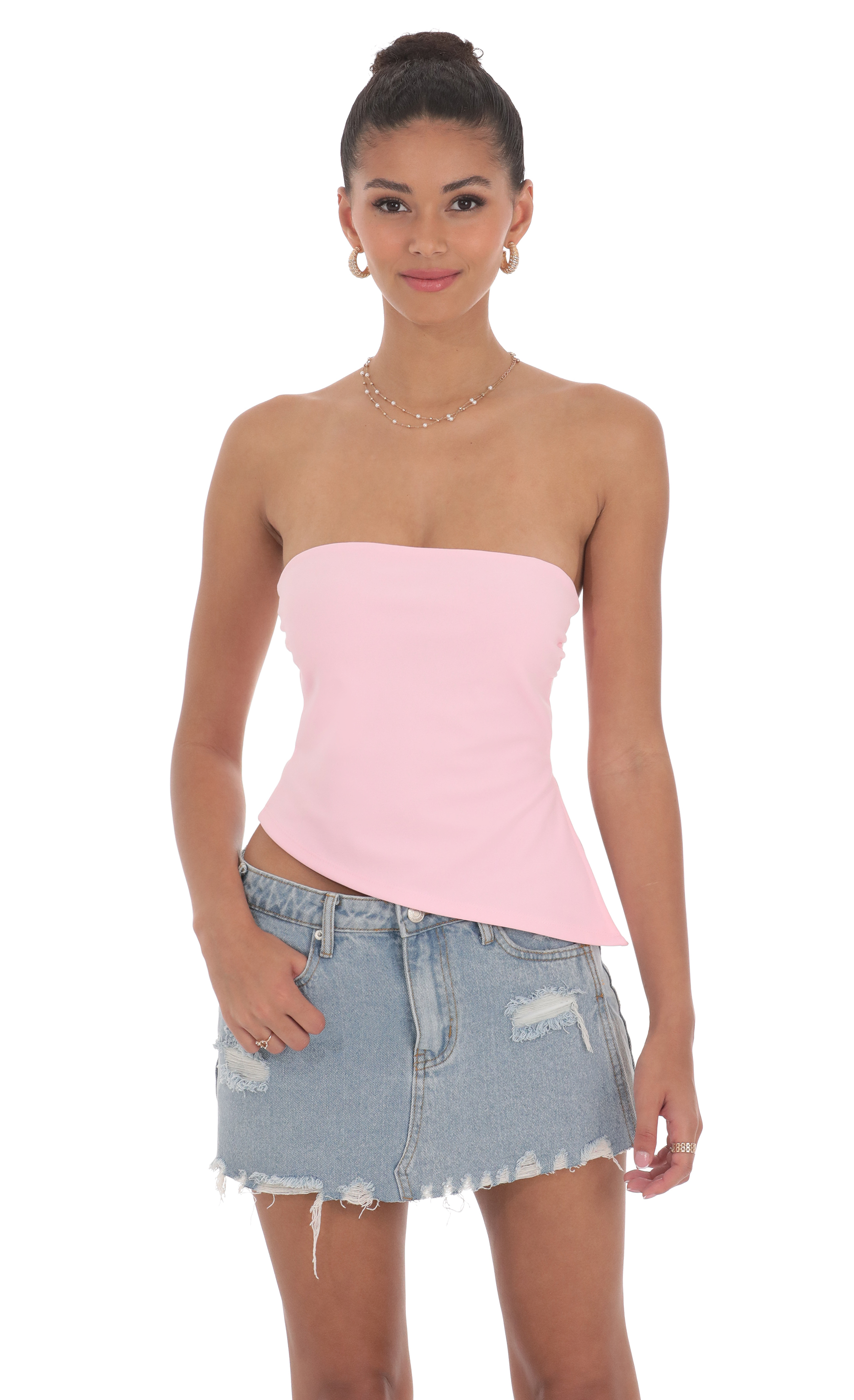 Strapless Side Slit Top in Pink