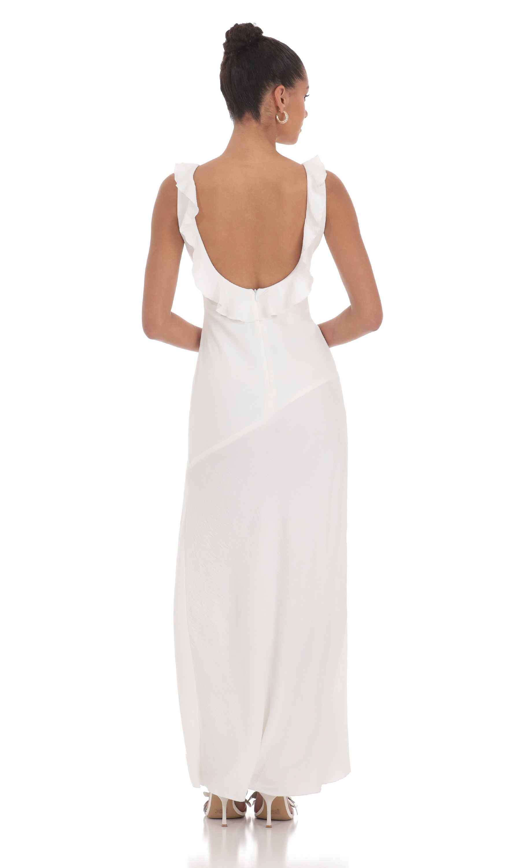 V-Neck Open Back Maxi Dress in White