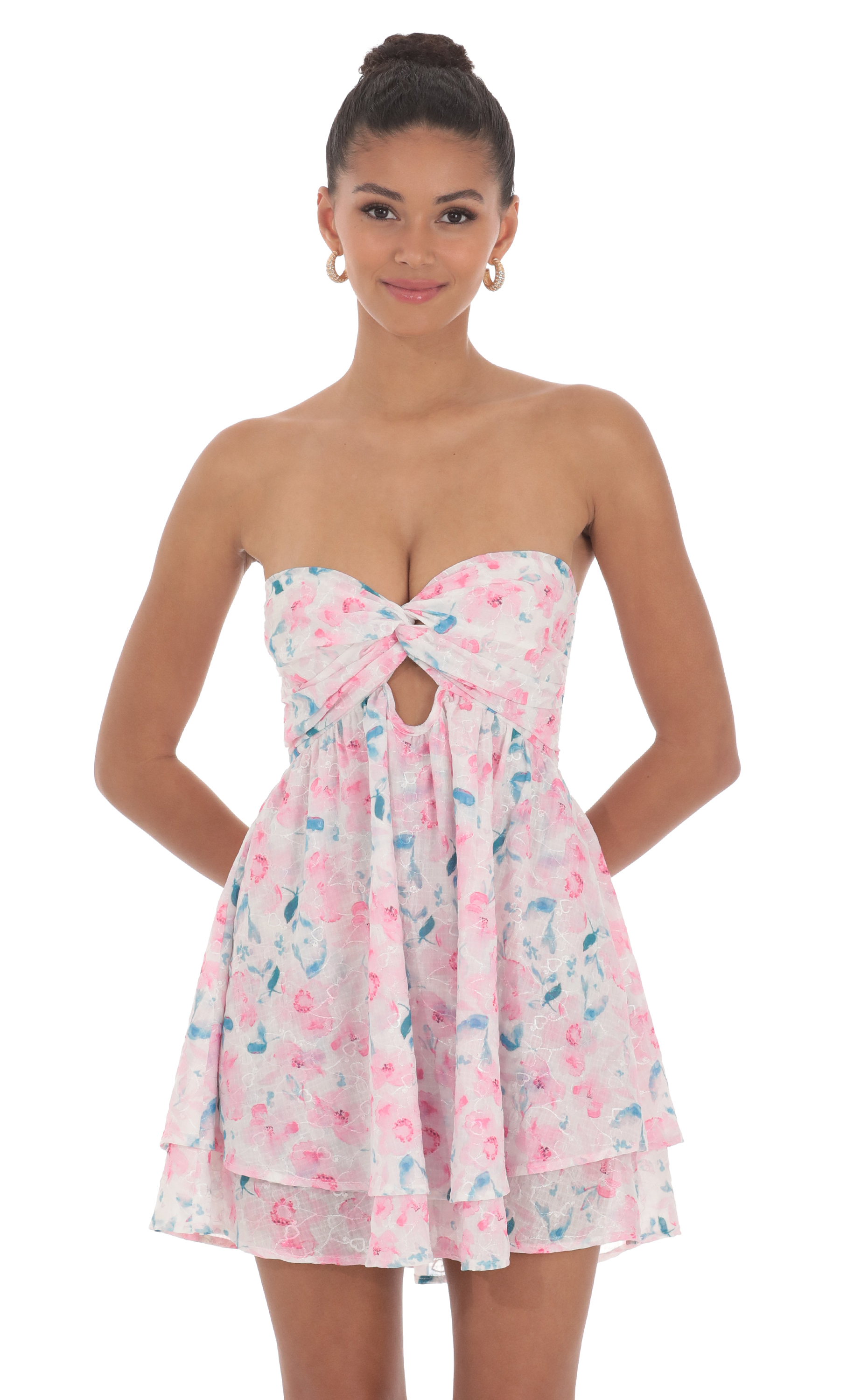 Floral Cutout Babydoll Dress in White