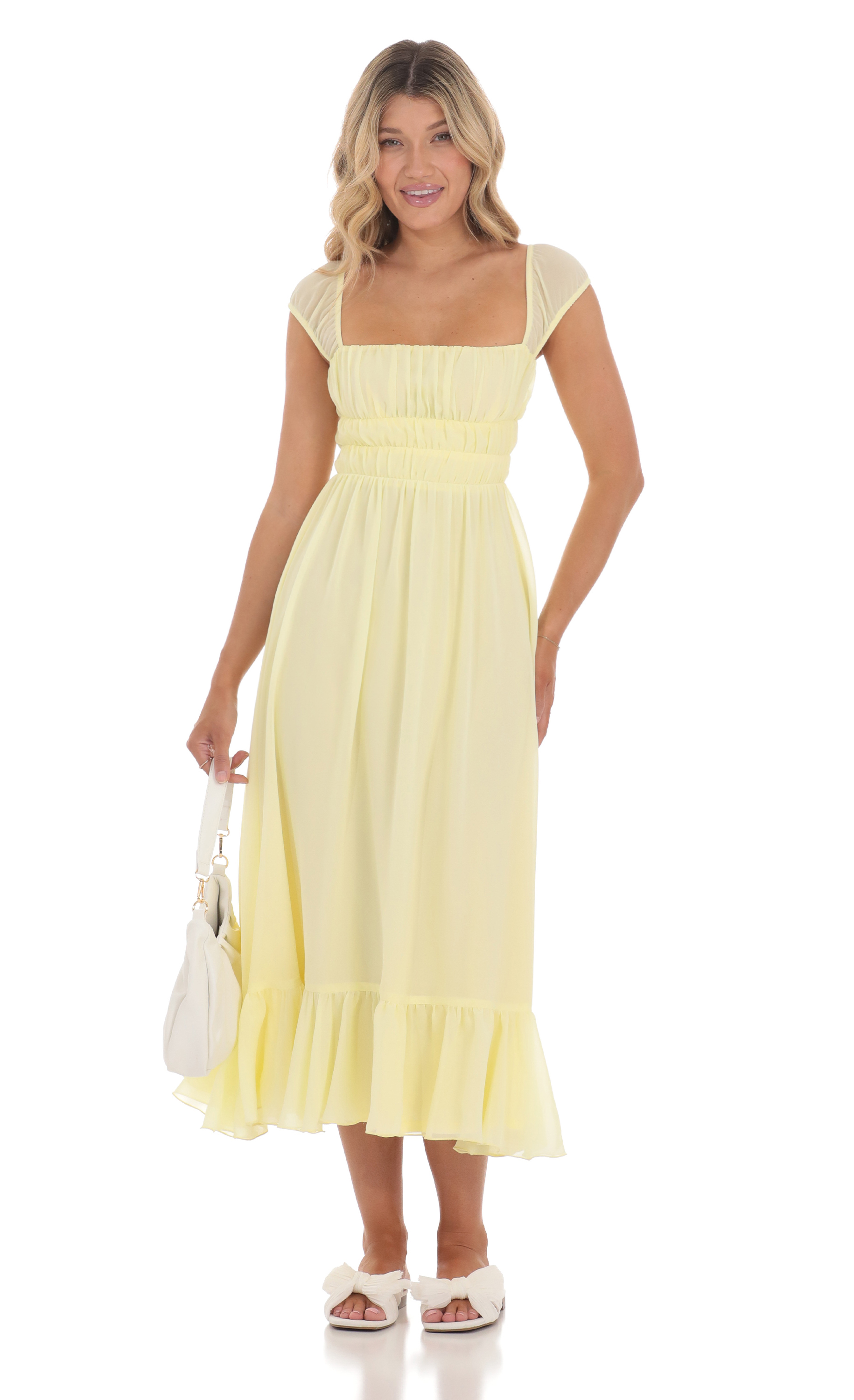 Chiffon Cap Sleeve Maxi Dress in Yellow