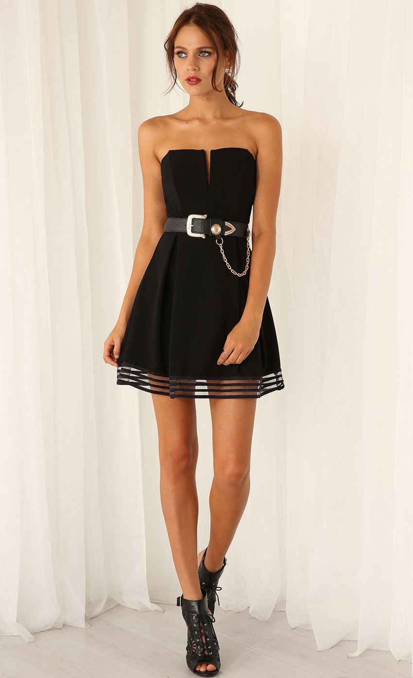 Picture Black Strapless Dress With Sheer Hemline. Source: https://media-img.lucyinthesky.com/data/Mar15_1/850xAUTO/0Y5A0910.JPG