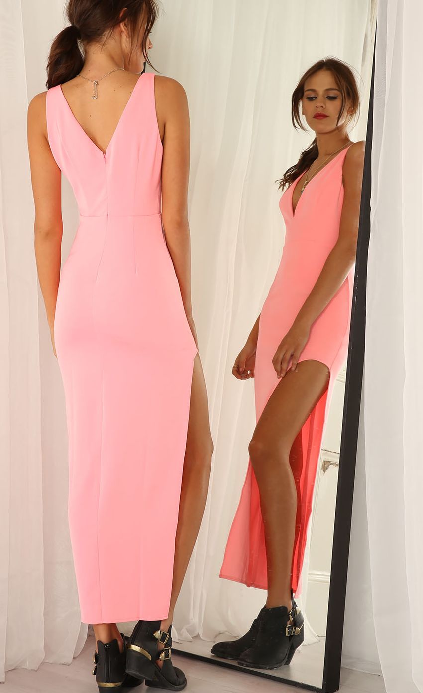 Picture Coral Maxi Dress With Split. Source: https://media-img.lucyinthesky.com/data/Mar15_1/850xAUTO/0Y5A2352SHOES.JPG