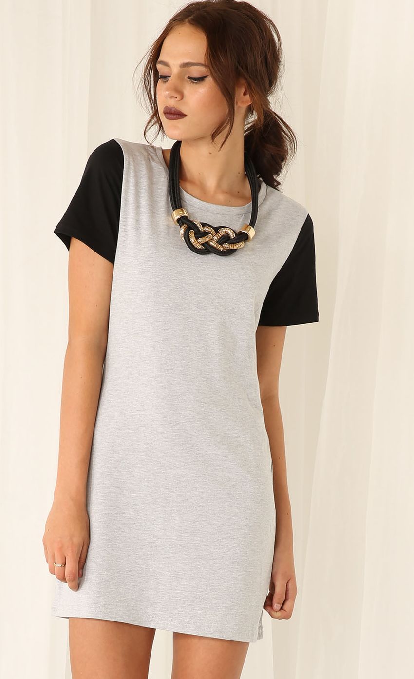 Picture Grey Shirt Dress With Black Sleeves. Source: https://media-img.lucyinthesky.com/data/Mar15_1/850xAUTO/0Y5A5902.JPG