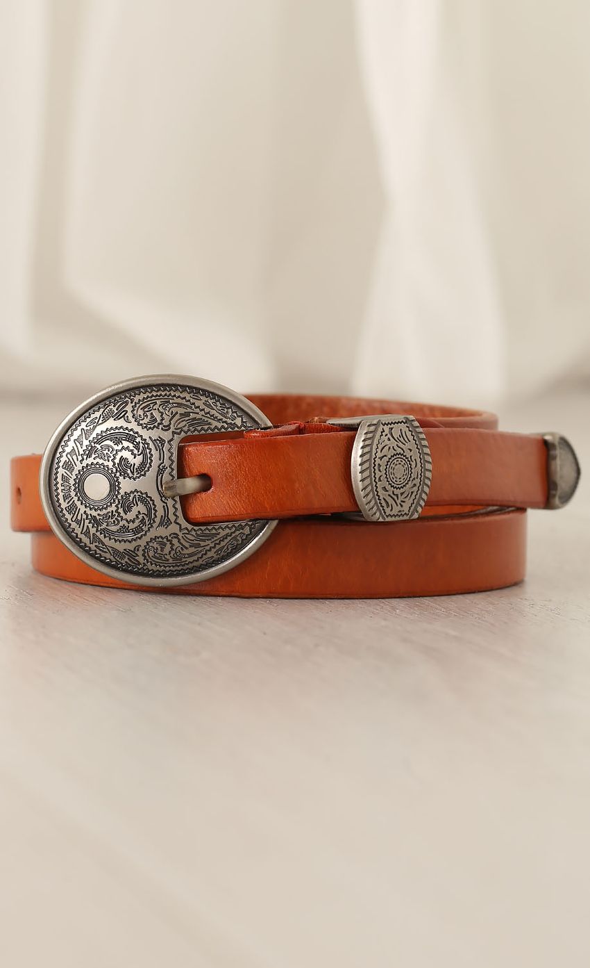 Picture Tan Waist Belt with Silver Accents. Source: https://media-img.lucyinthesky.com/data/Mar15_2/850xAUTO/0Y5A46651.JPG