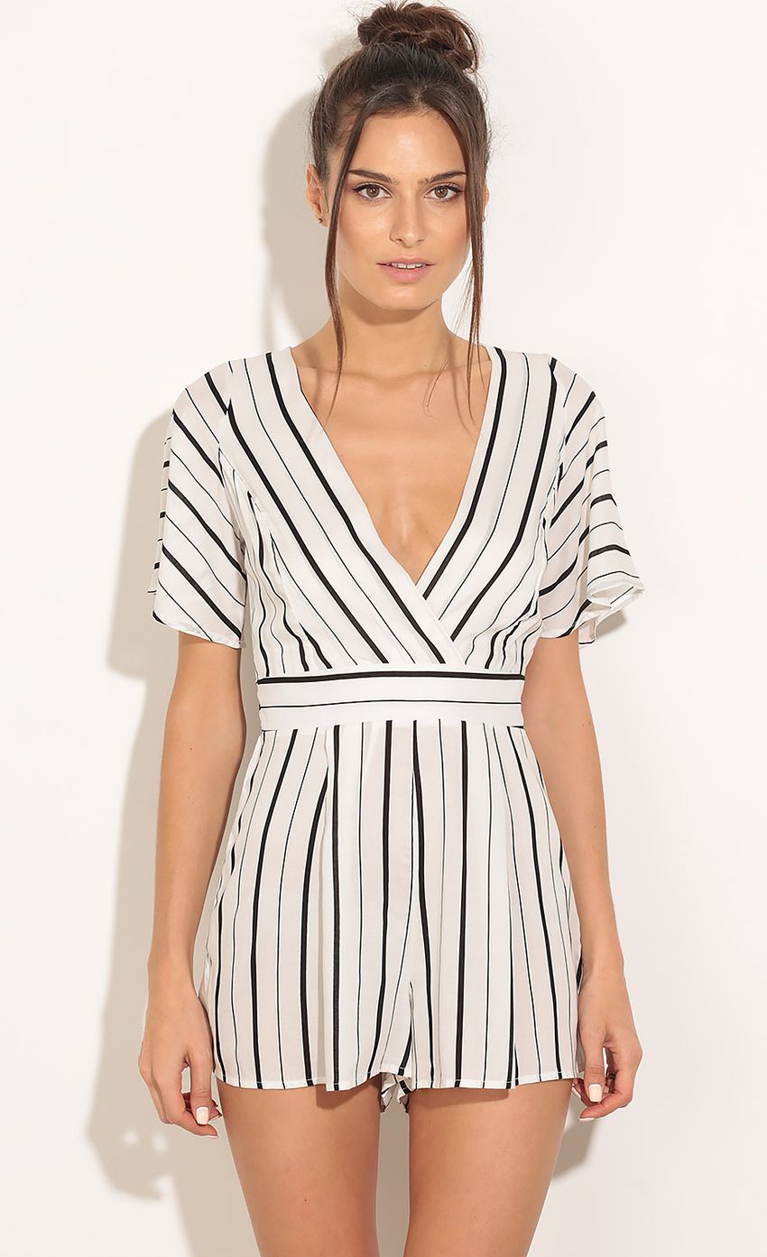 Product image for Stripe Wrap Romper In White And Black