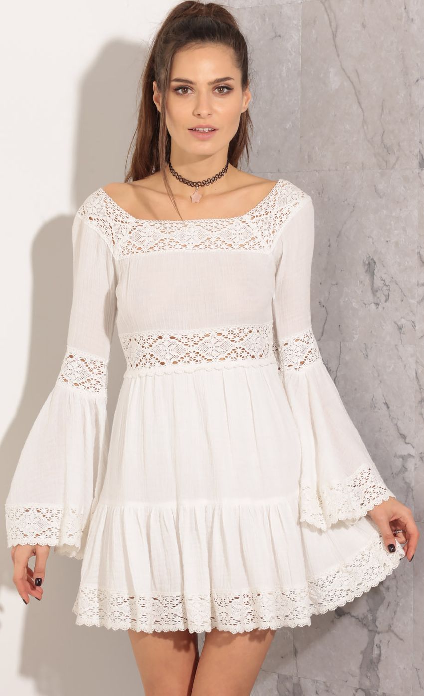 Picture Bell Sleeve Day Dress In White. Source: https://media-img.lucyinthesky.com/data/Mar16_2/850xAUTO/0Y5A16291.JPG