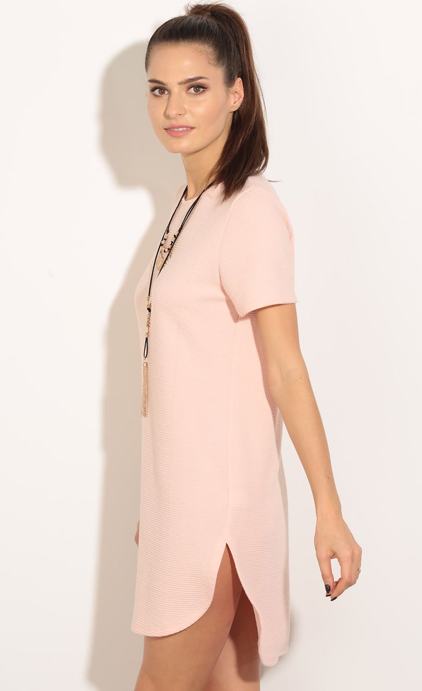 Picture Textured Curved Hem Day Dress In Blush. Source: https://media-img.lucyinthesky.com/data/Mar16_2/850xAUTO/0Y5A2820.JPG