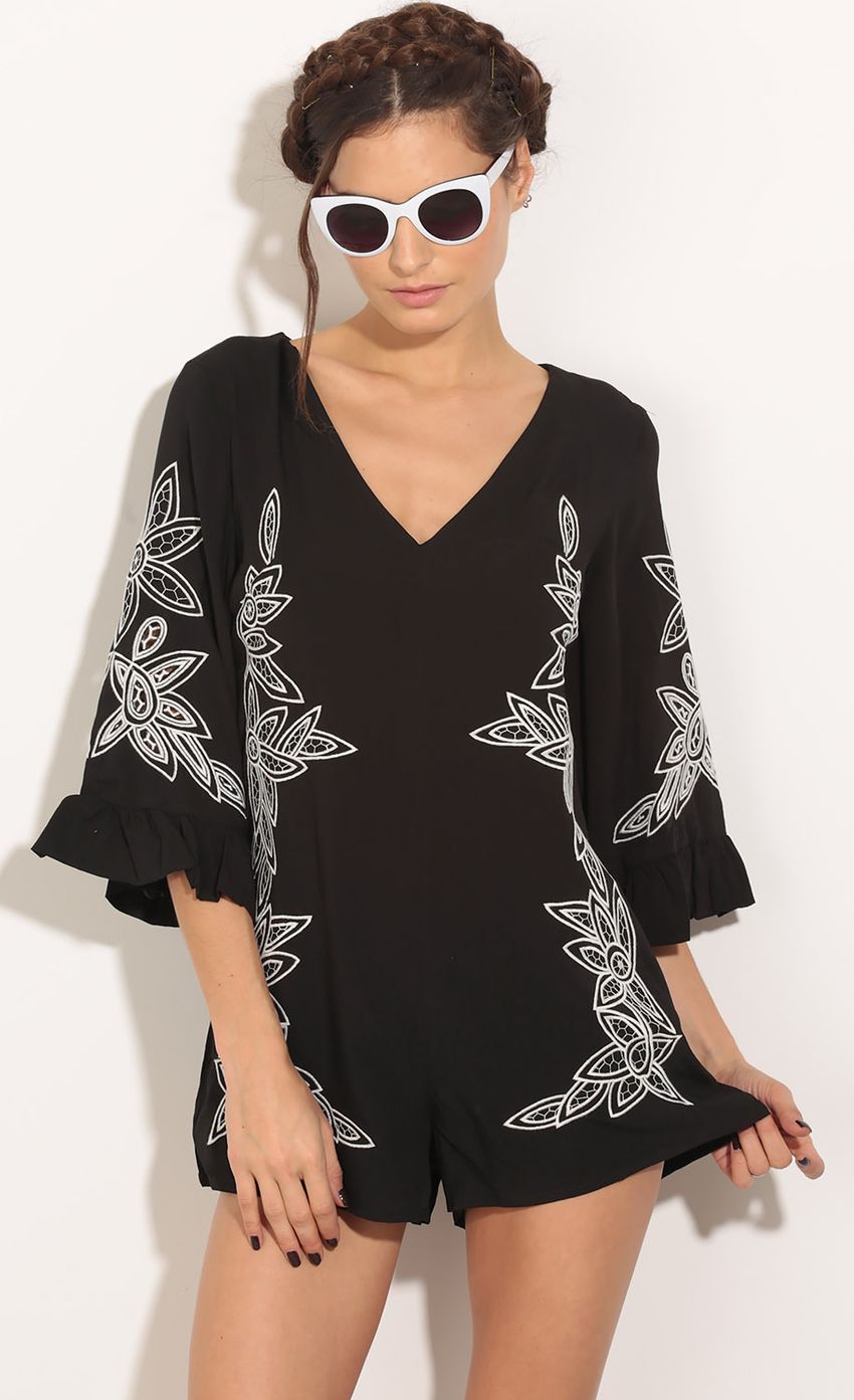 Picture Embroidered  Romper In Black. Source: https://media-img.lucyinthesky.com/data/Mar16_2/850xAUTO/0Y5A3087.JPG