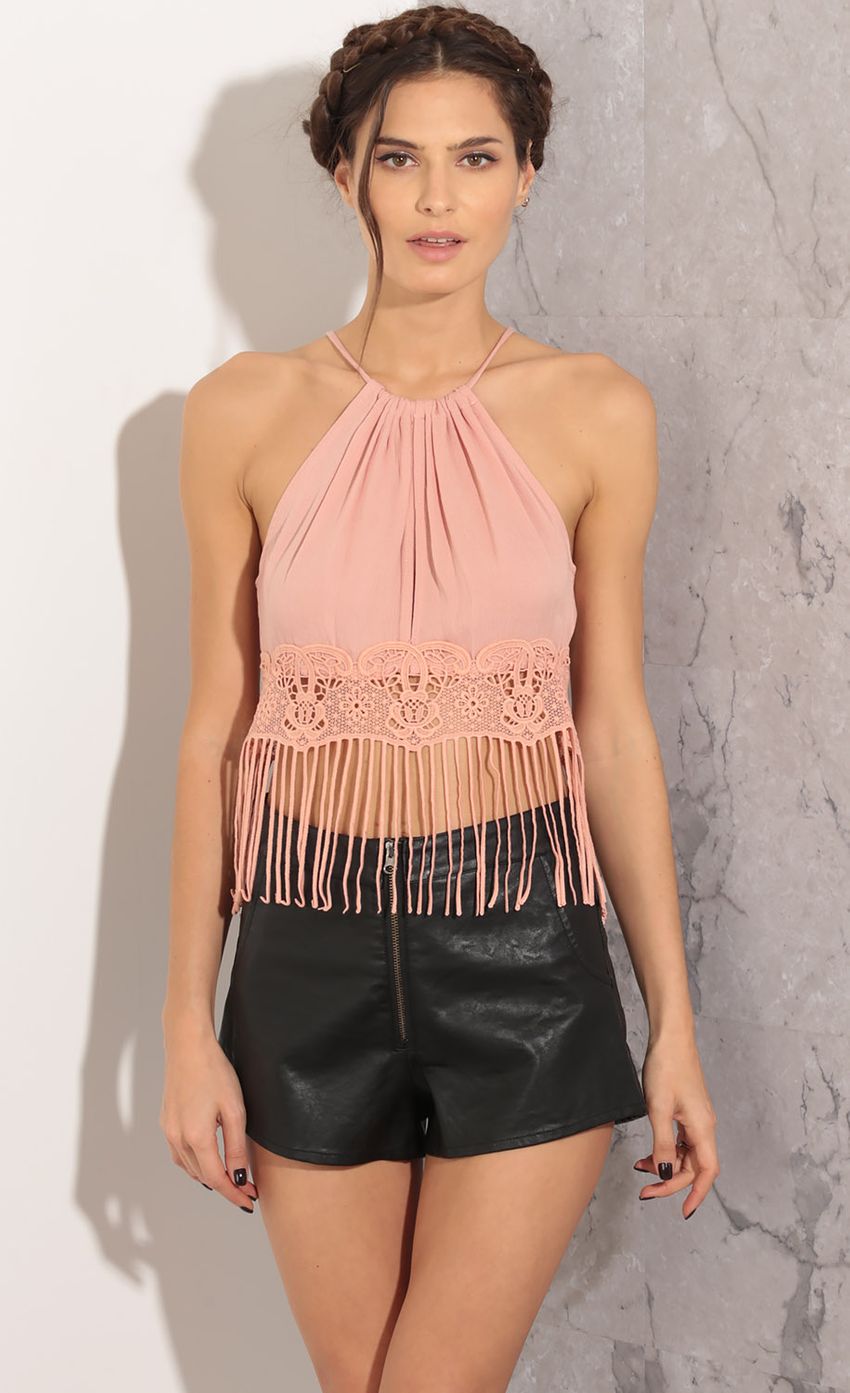 Picture Crochet Tassel Trim Crop Top In Pink. Source: https://media-img.lucyinthesky.com/data/Mar16_2/850xAUTO/0Y5A3437.JPG