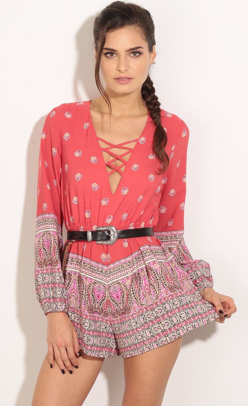 Picture Dual Print Bohemian Inspired Romper In Cherry. Source: https://media-img.lucyinthesky.com/data/Mar16_2/850xAUTO/0Y5A4053.JPG