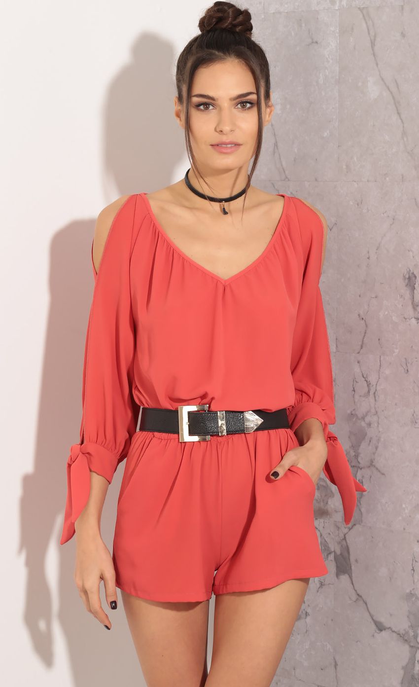 Picture Tie-Up Sleeve Romper In Cherry. Source: https://media-img.lucyinthesky.com/data/Mar16_2/850xAUTO/0Y5A55641.JPG